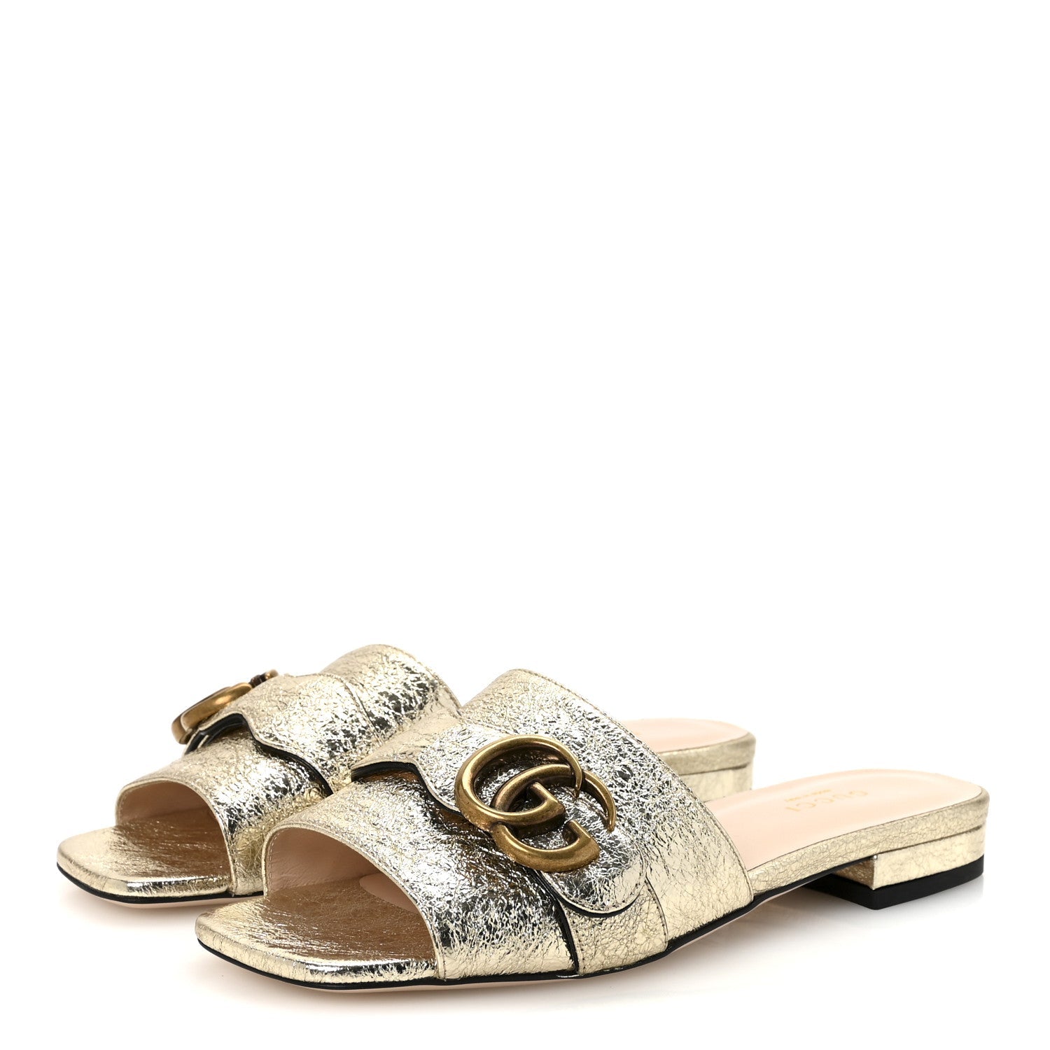 Galassia GG Marmont Flat Slide Sandals 35.5 Platino