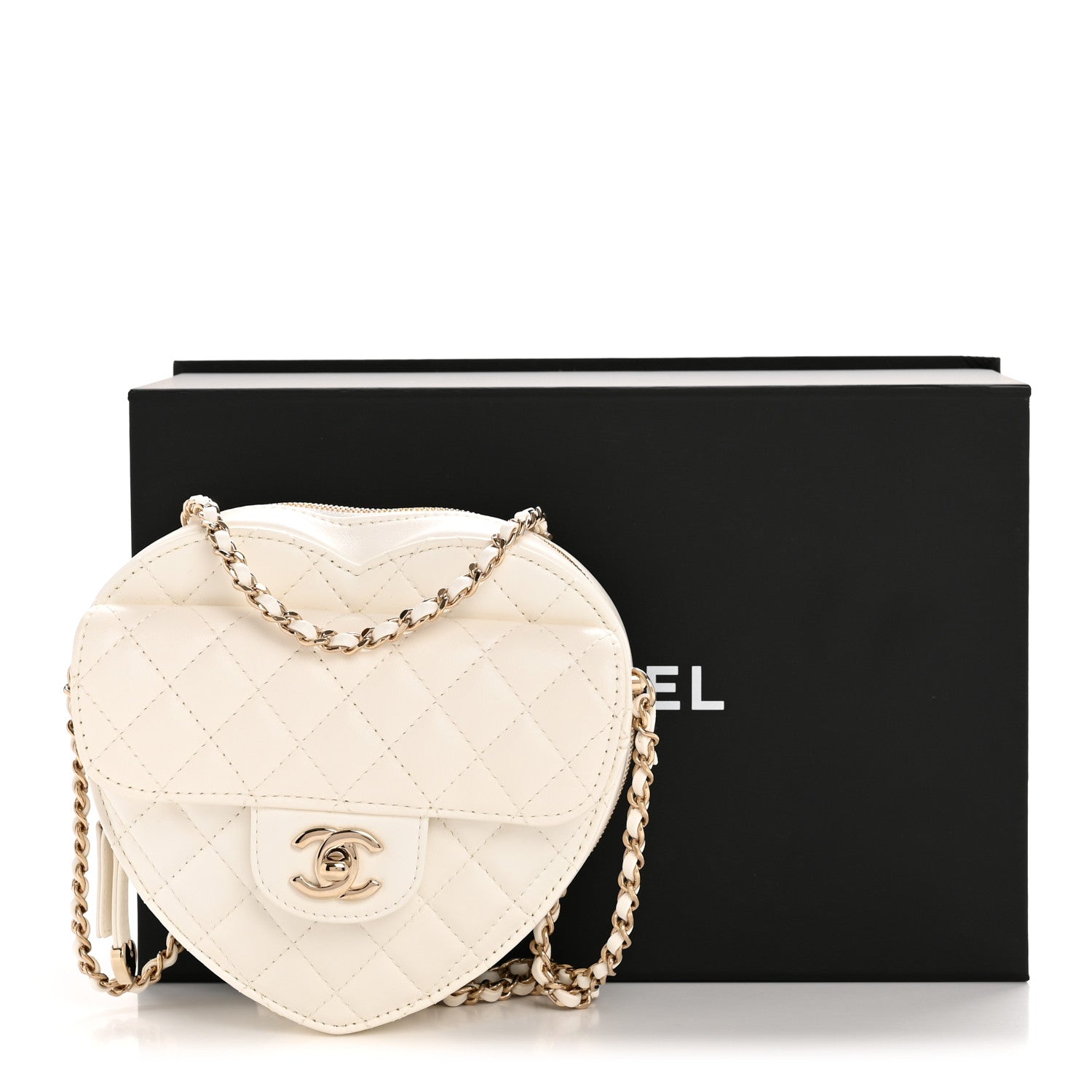Lambskin Quilted CC In Love Heart Bag White