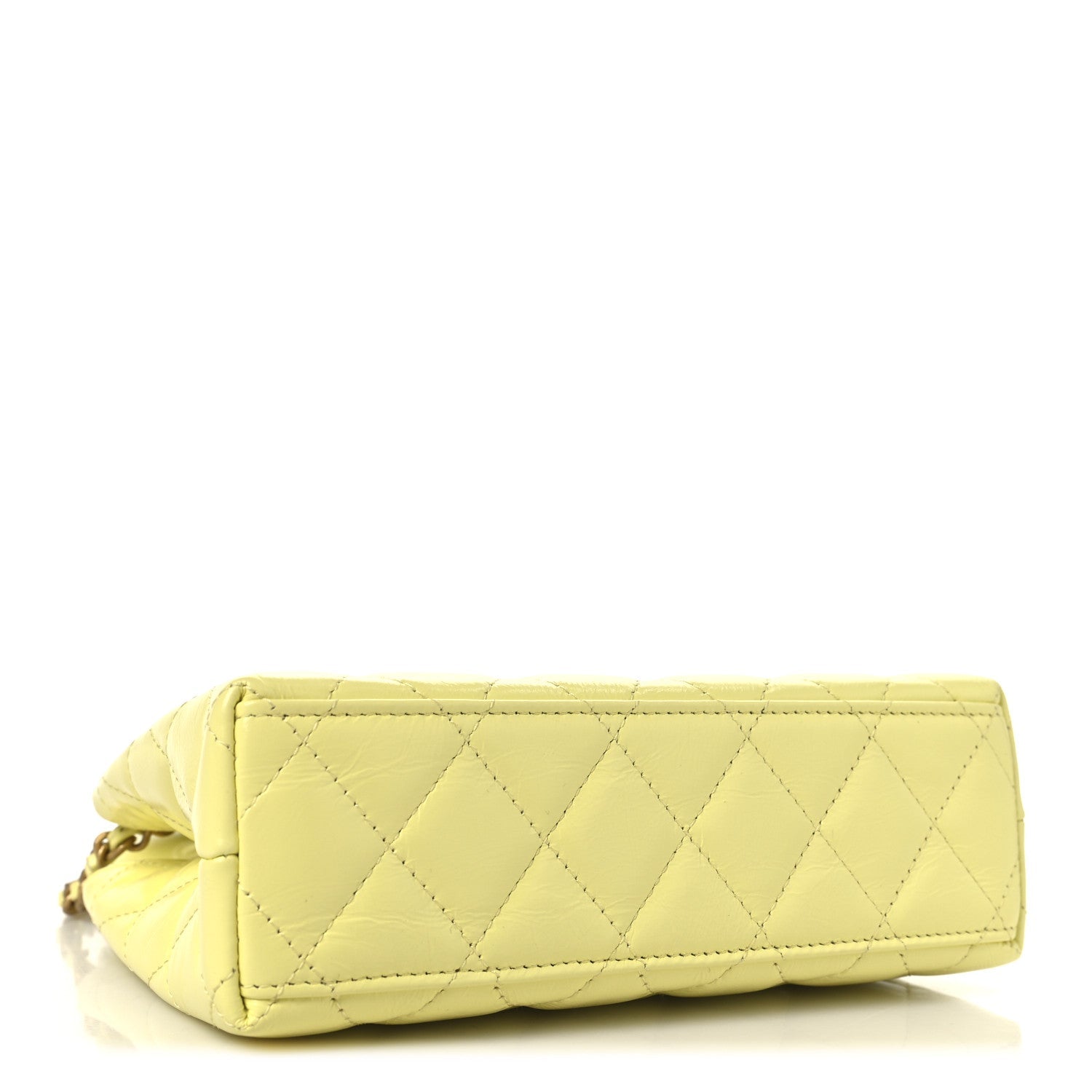 Shiny Aged Calfskin Quilted Nano Kelly Shopper Light Yellow