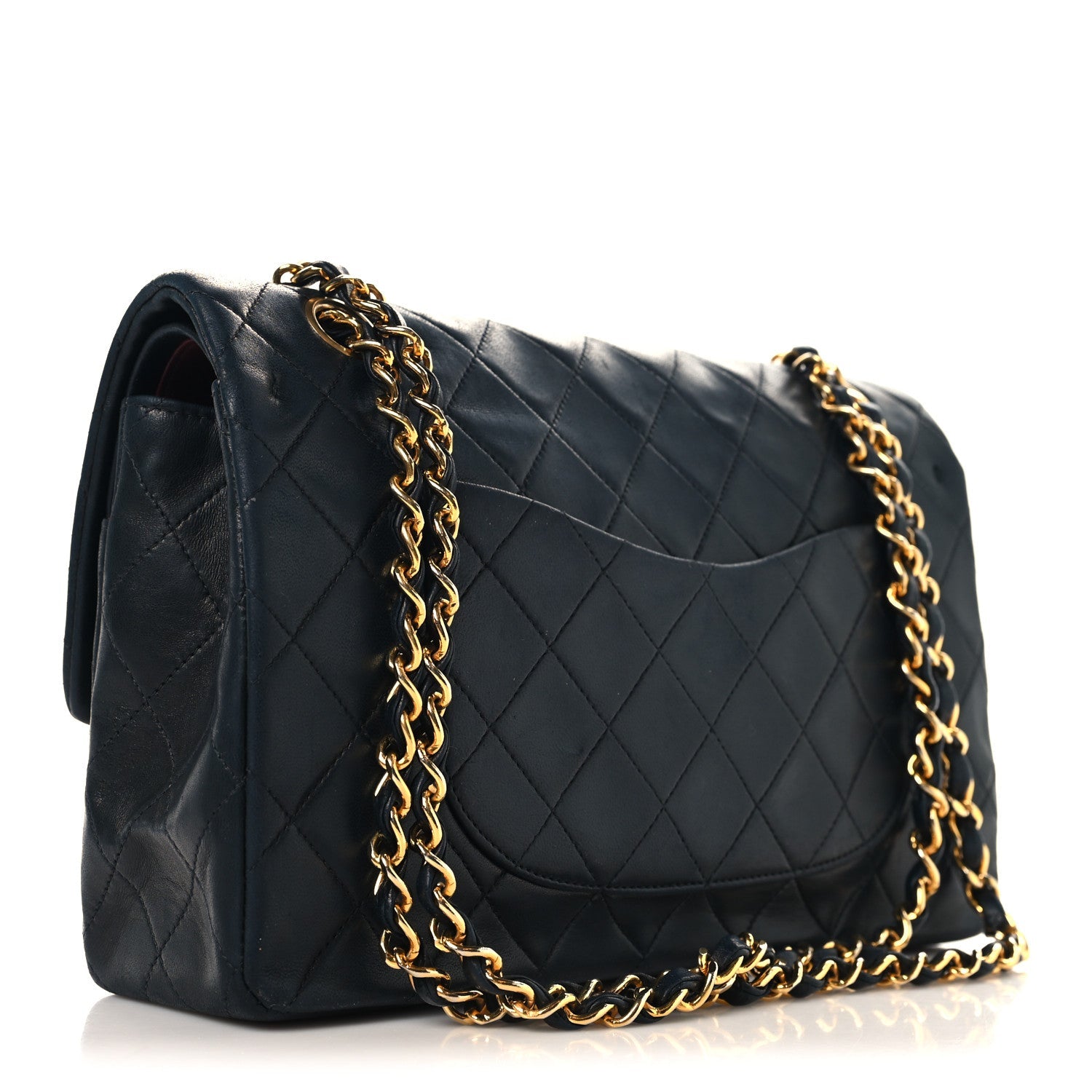 Lambskin Quilted Medium Double Flap Navy