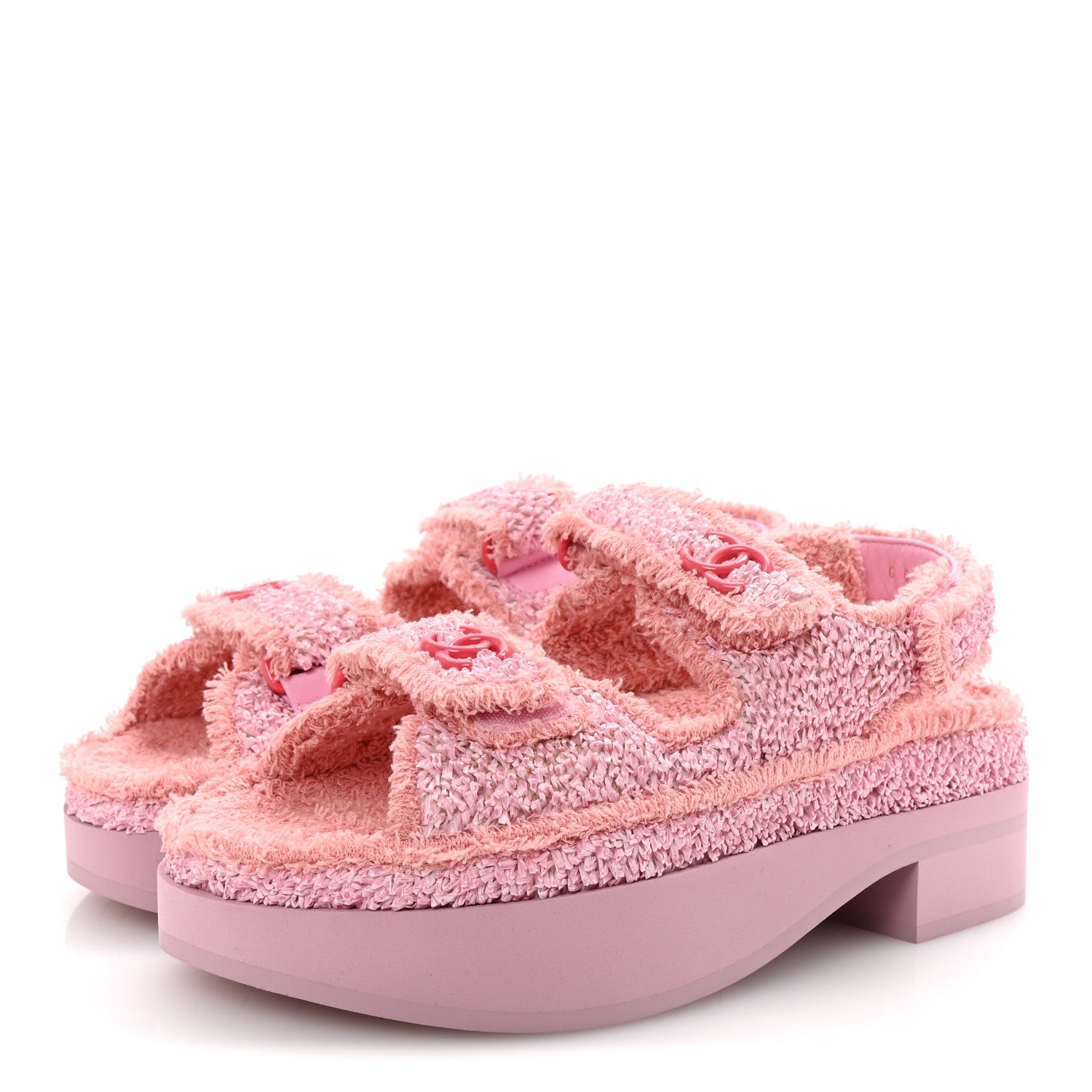 Fabric Terry Cloth Velcro Dad Platform Sandals 37 Light Pink Multicolor
