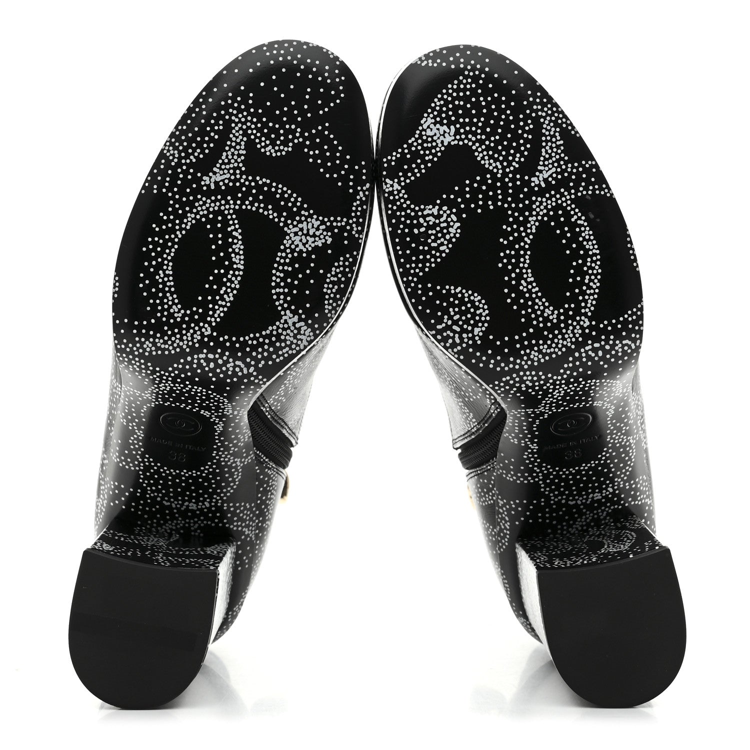 Calfskin Camellia Printed Ankle Boots 38 Black White