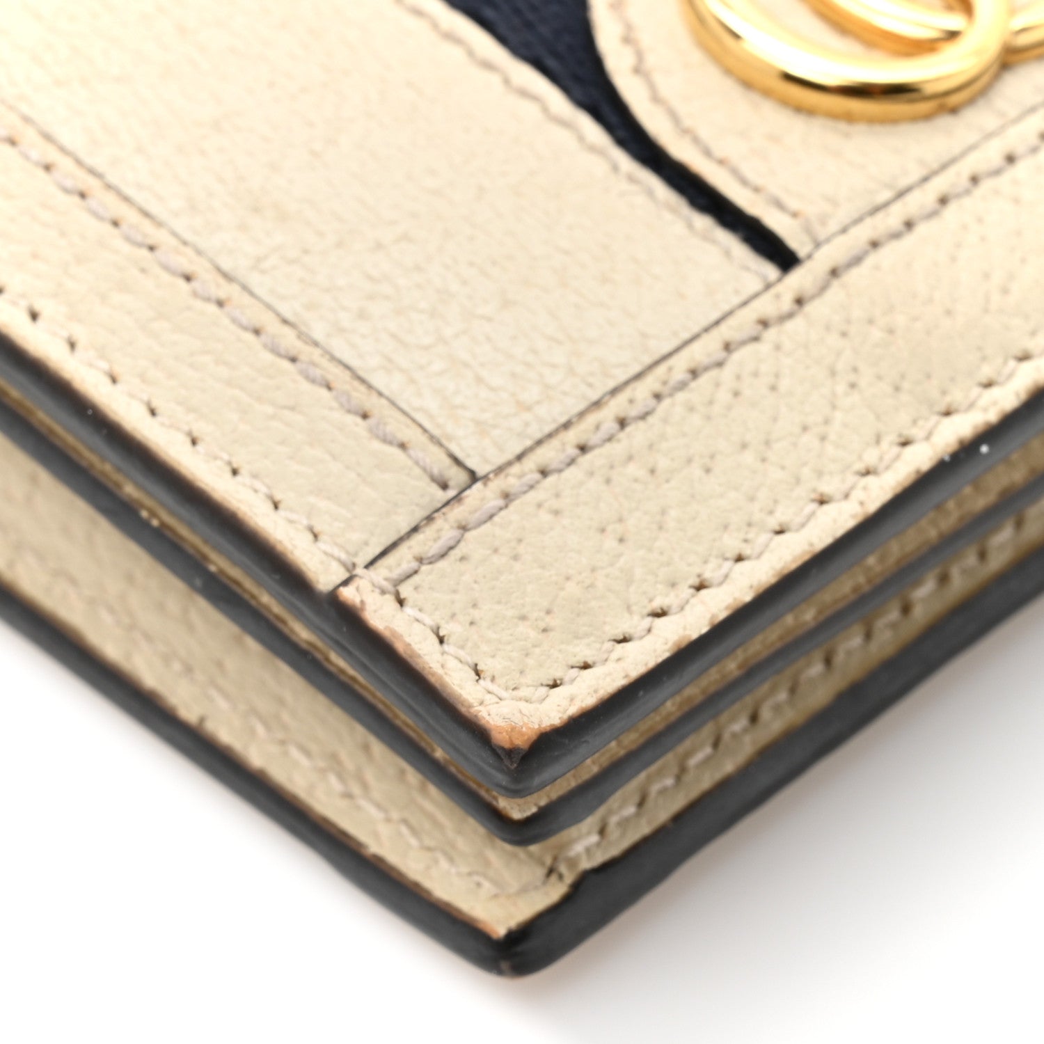 Textured Calfskin Web Ophidia Card Case Mystic White