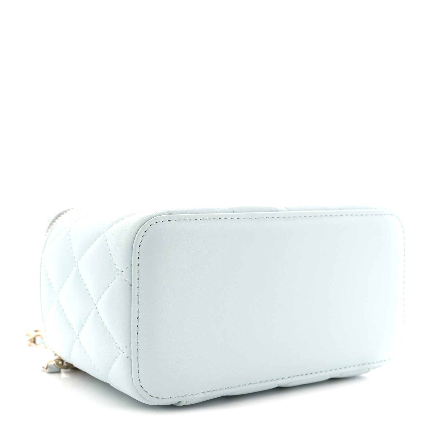 Lambskin Quilted Small Top Handle Vanity Case With Chain Light Blue