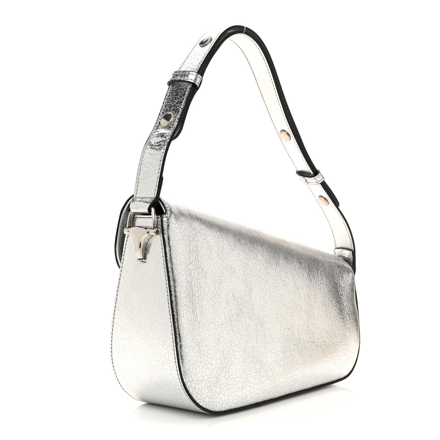 Metallic Calfskin Small Horsebit 1955 Asymmetric Shoulder Bag Silver