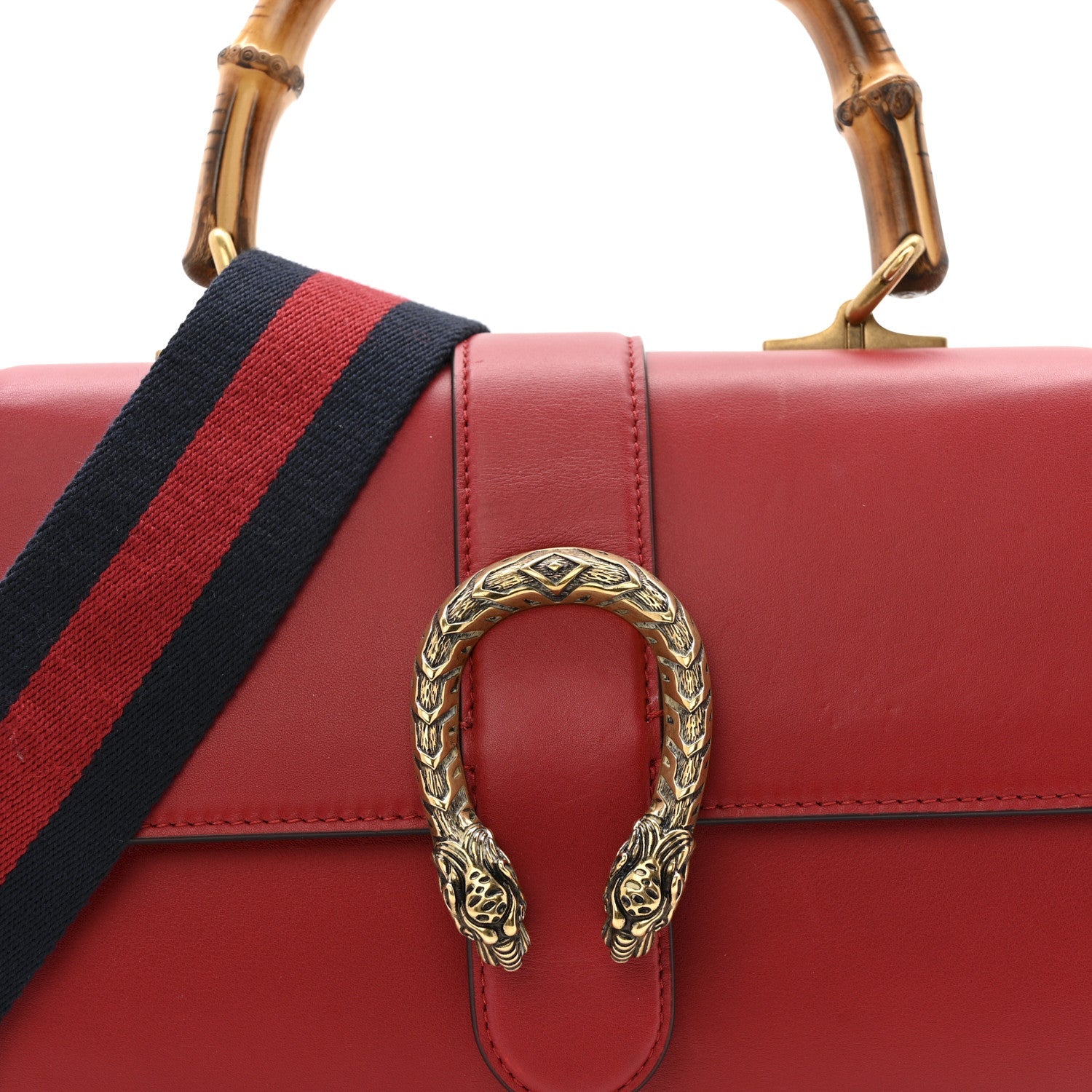 Moon Calfskin Web Medium Dionysus Bamboo Top Handle Bag Hibiscus Red
