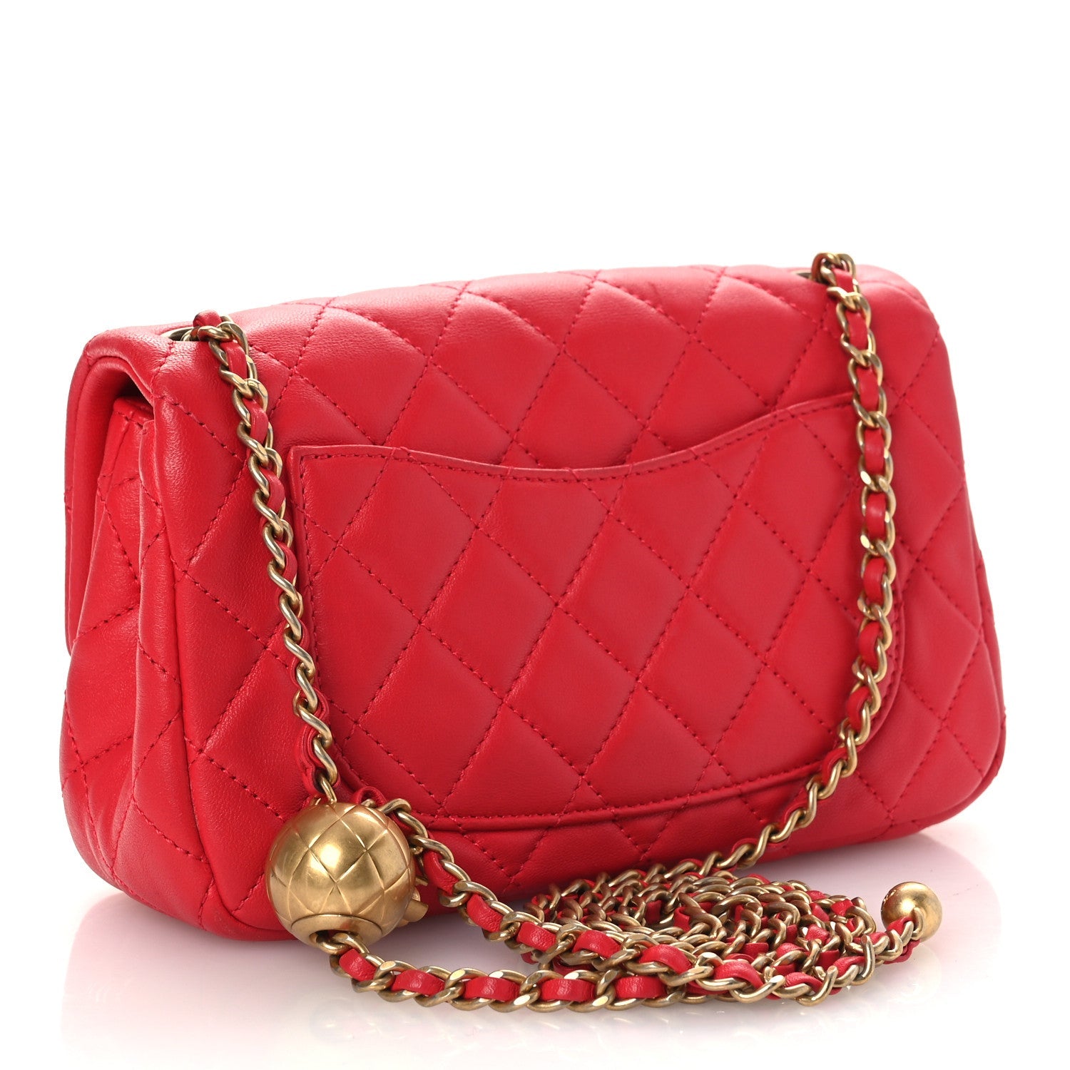 Lambskin Quilted Mini Rectangular Pearl Crush Flap Red