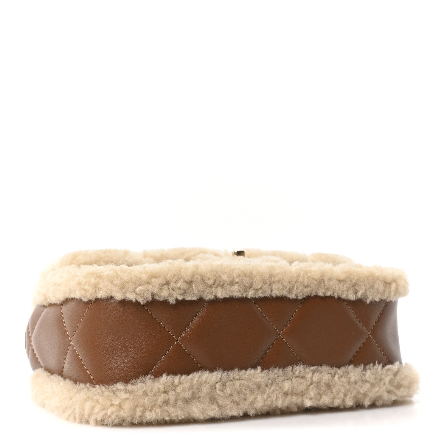 Shearling Lambskin Quilted Mini Furry Coco Flap Beige Dark Brown