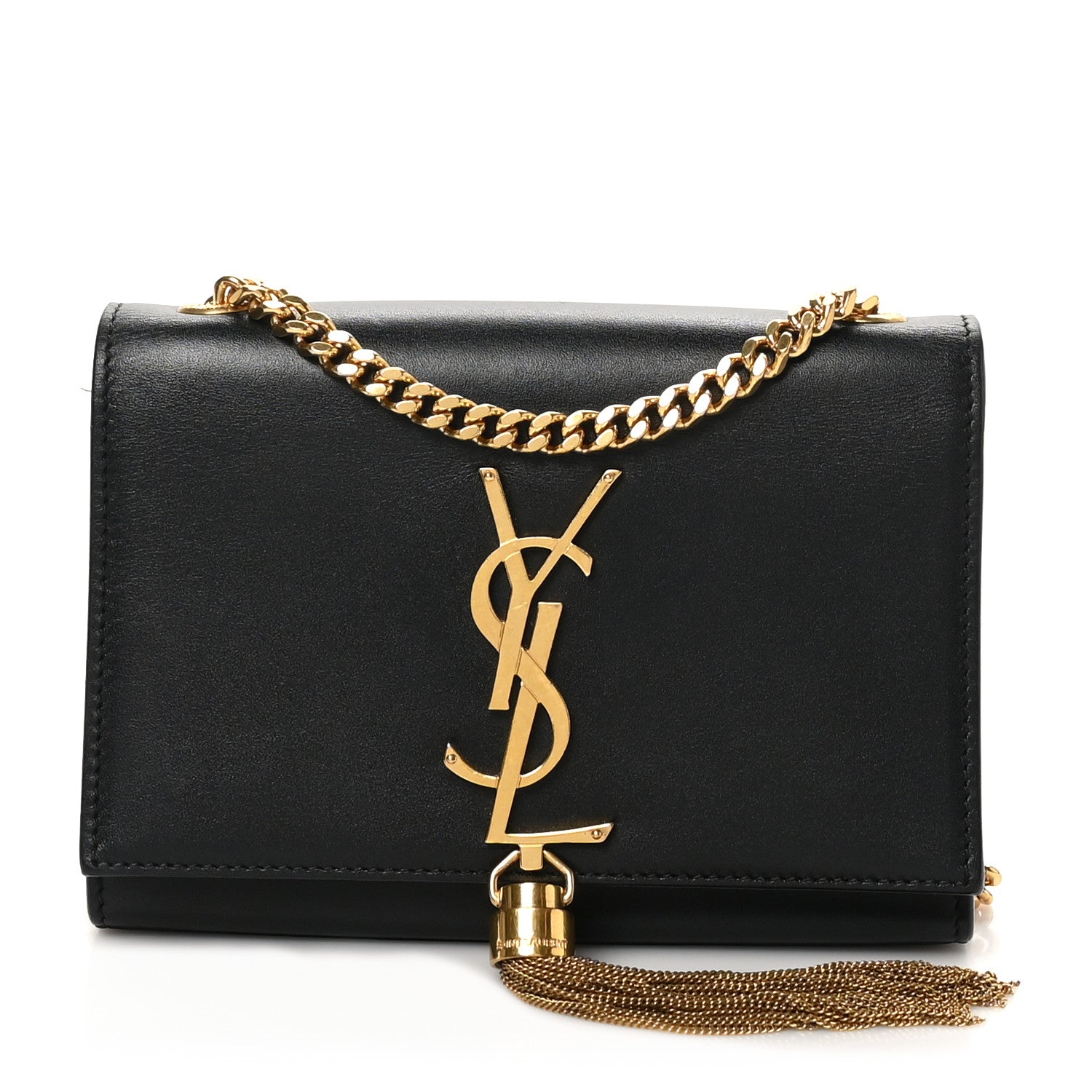 Calfskin Small Classic Monogram Kate Tassel Satchel Black