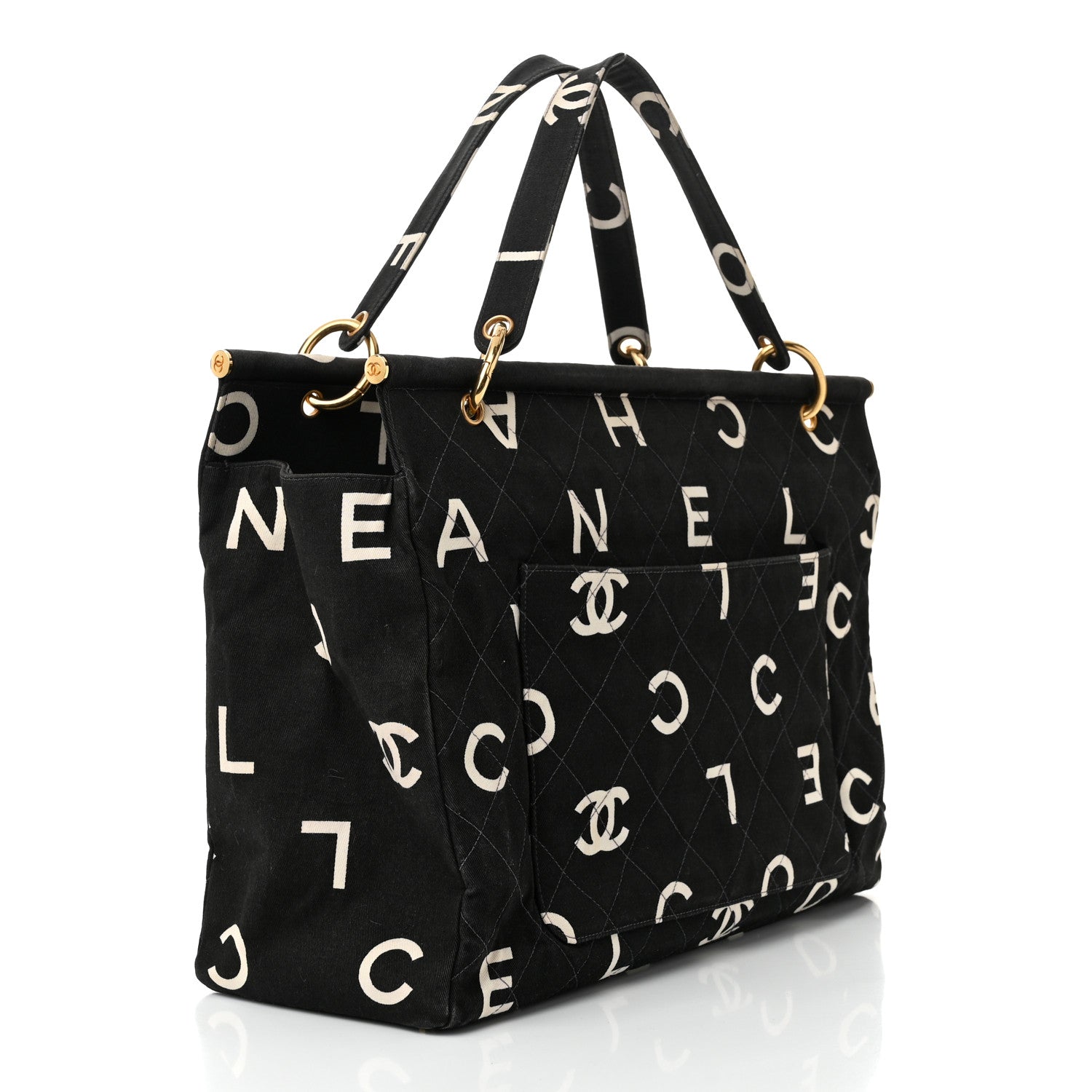 Canvas Printed Quilted Logo Tote Black White