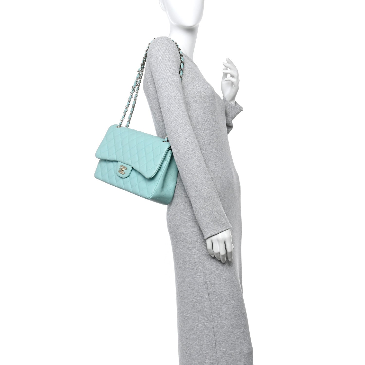 Caviar Quilted Jumbo Double Flap Light Blue