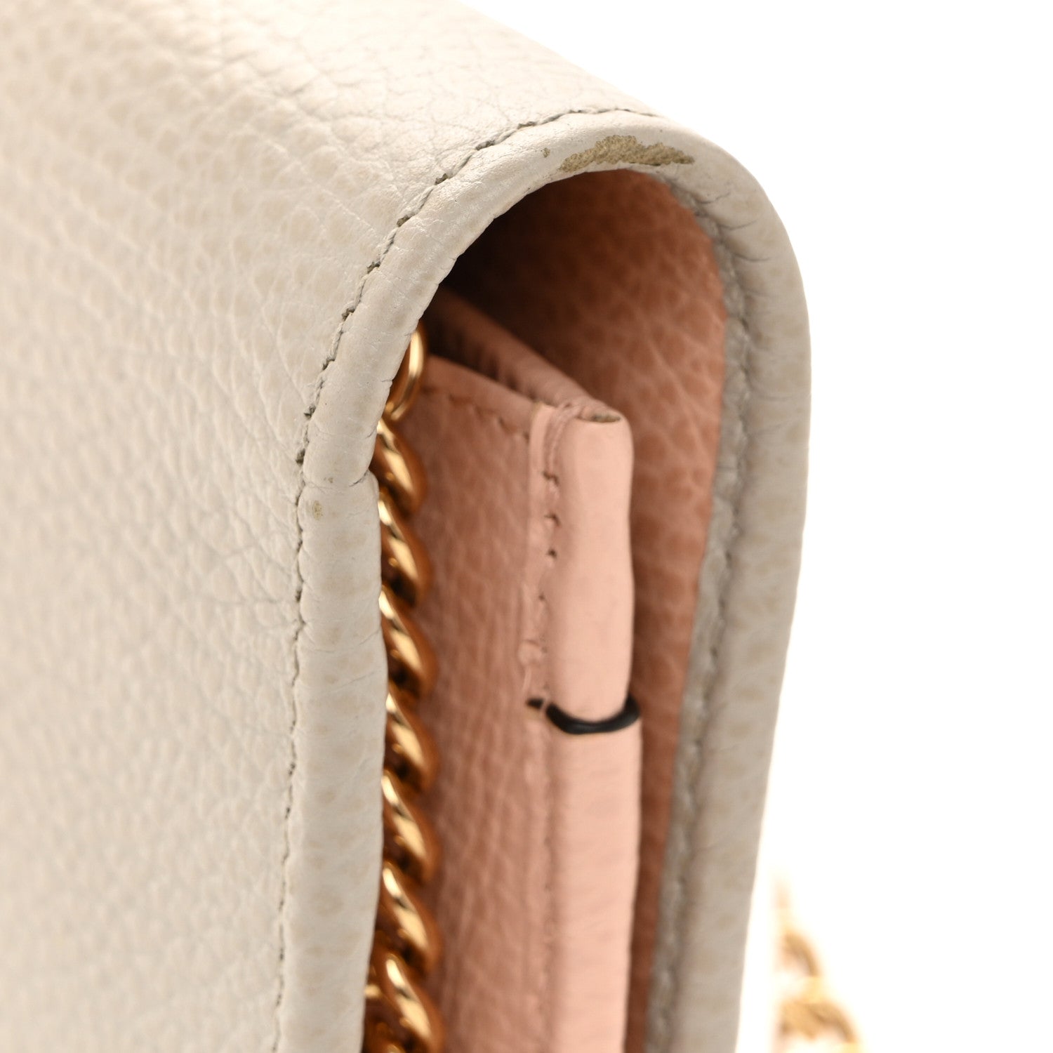 Dollar Calfskin Mini GG Marmont Chain Wallet Grey Light Pink