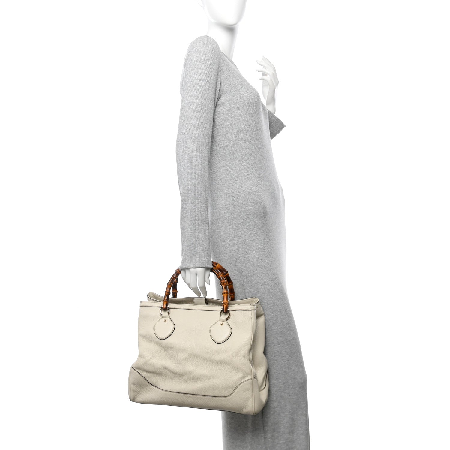 Grained Calfskin Medium Diana Bamboo Top Handle Tote Ivory