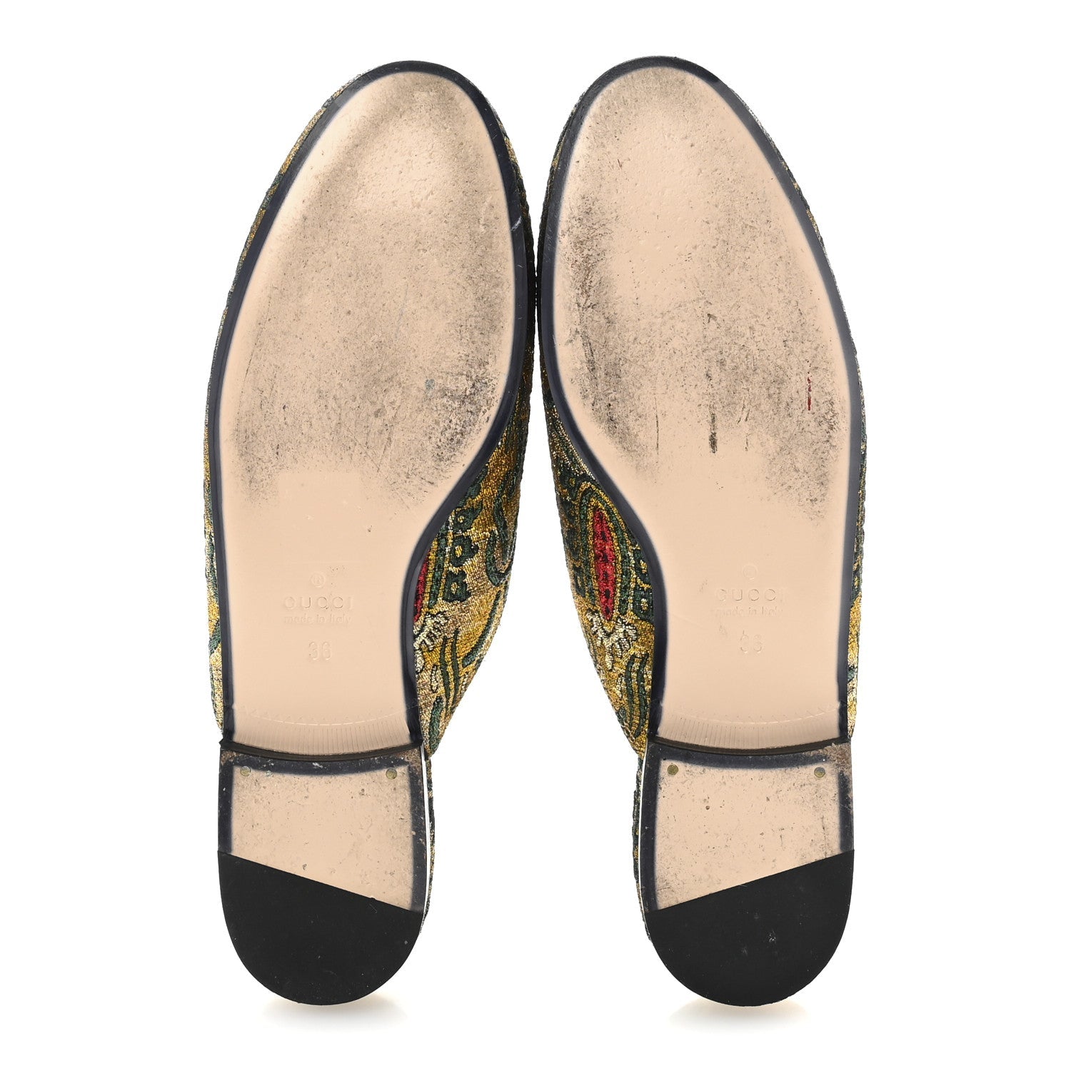 Iridescent Brocade Womens Princetown Slippers 36 Gold Multicolor