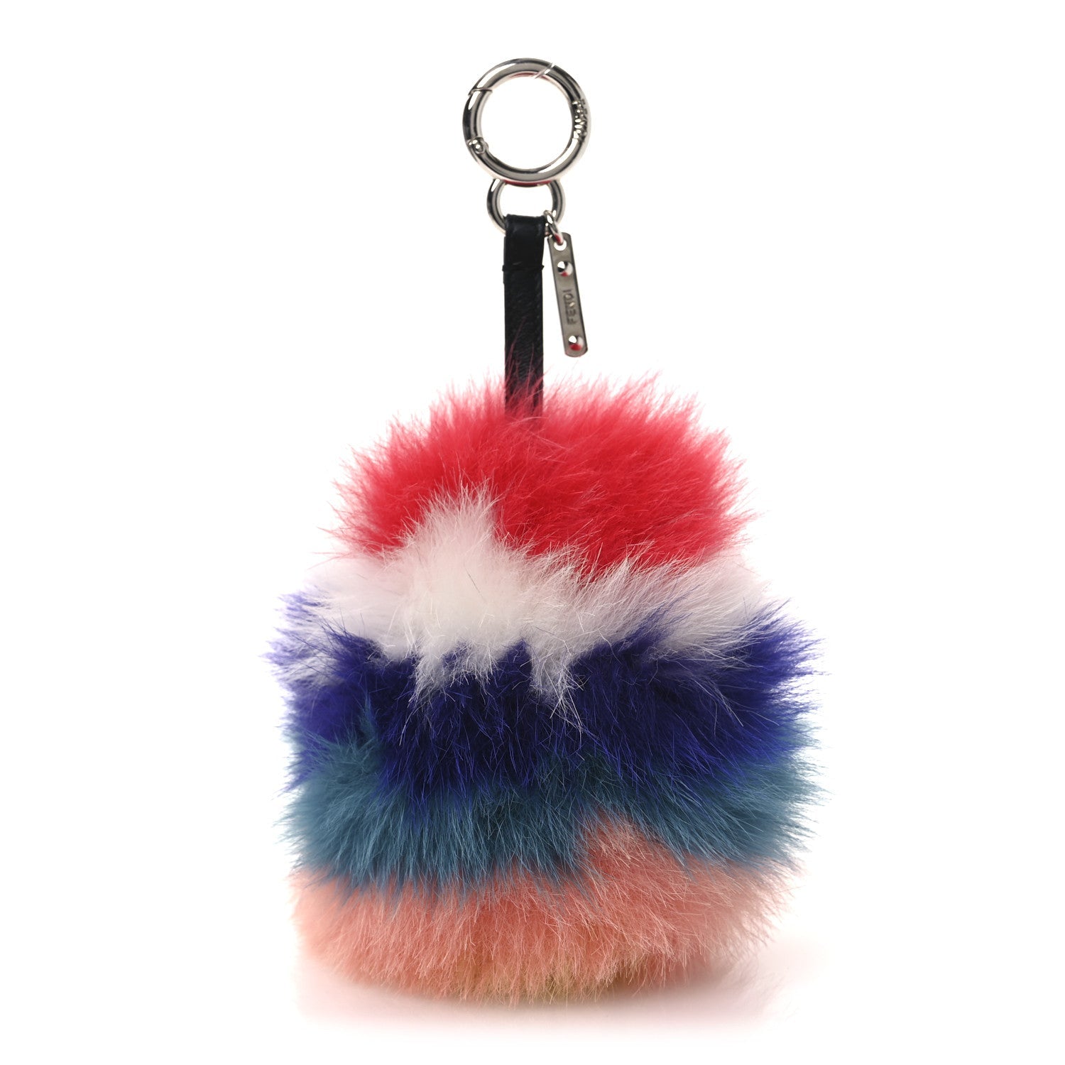 Fox Fur Shiny Nappa Rainbow Pom Pom Bag Charm Rosso Multicolor Black