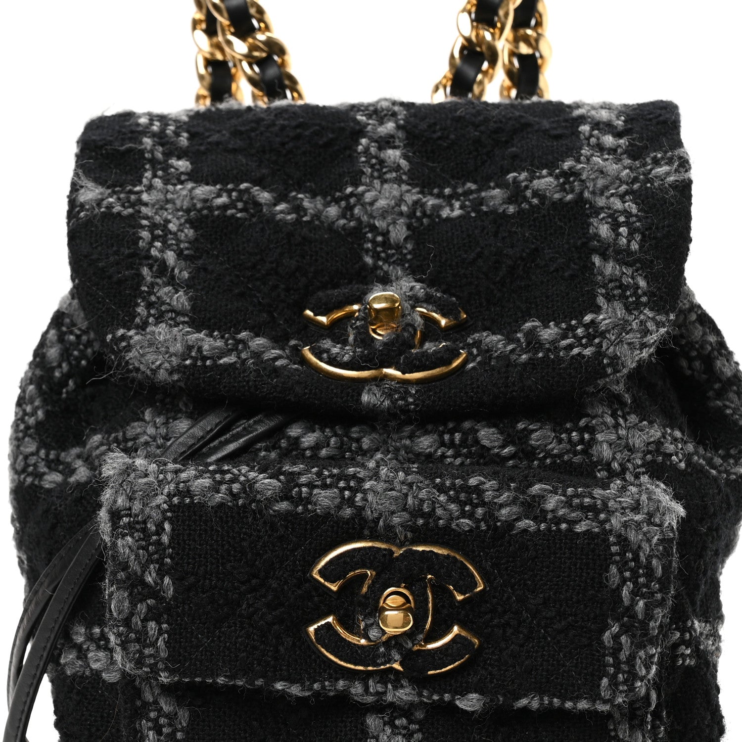 Wool Tweed Elegant Backpack Black Grey