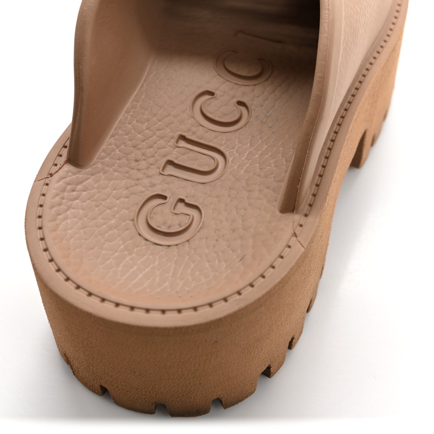 Rubber GG Monogram Perforated Elea Platform 55mm Lug Sole Sandals 36 Vintage Camel