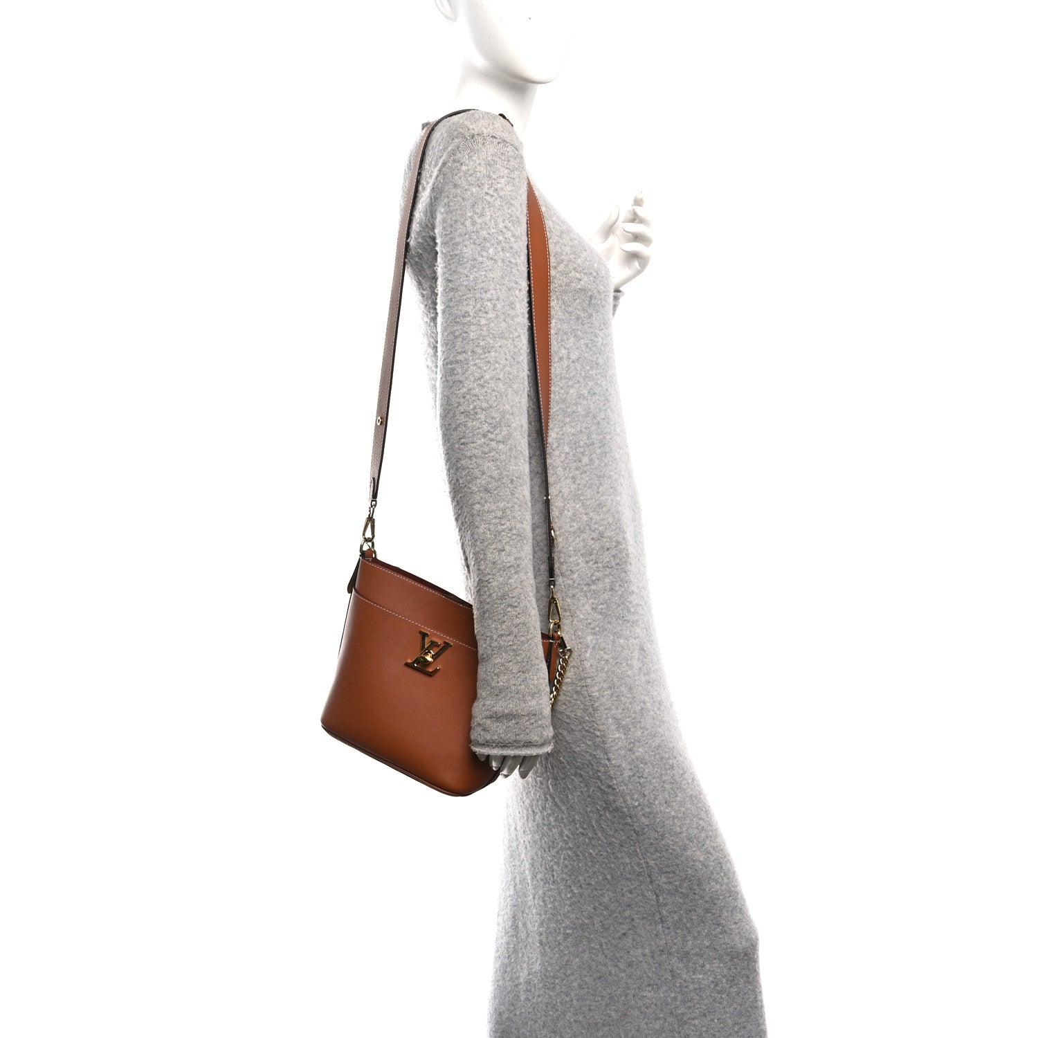 Calfskin Lock and Walk Bucket Cognac