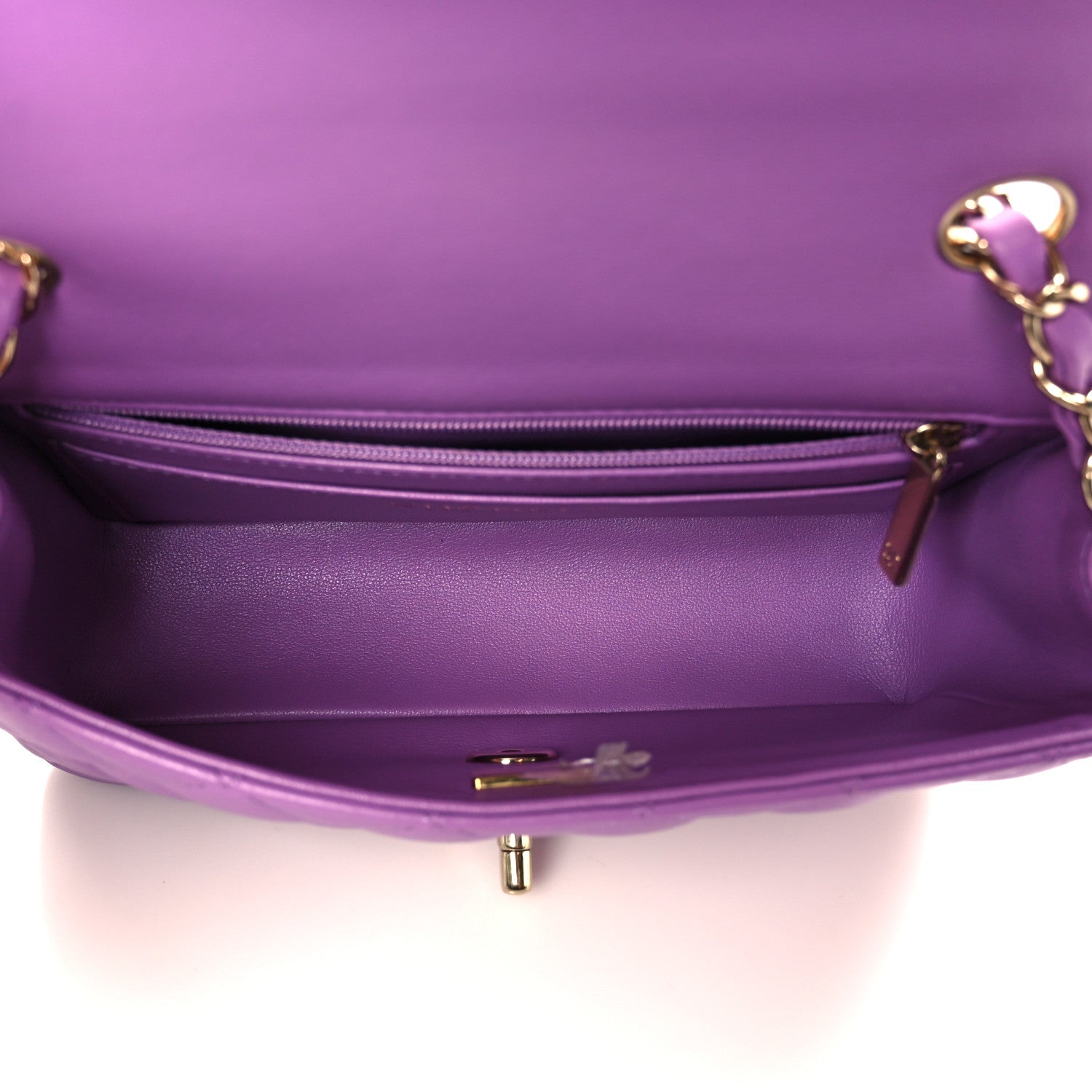 Lambskin Quilted Mini Rectangular Flap Purple