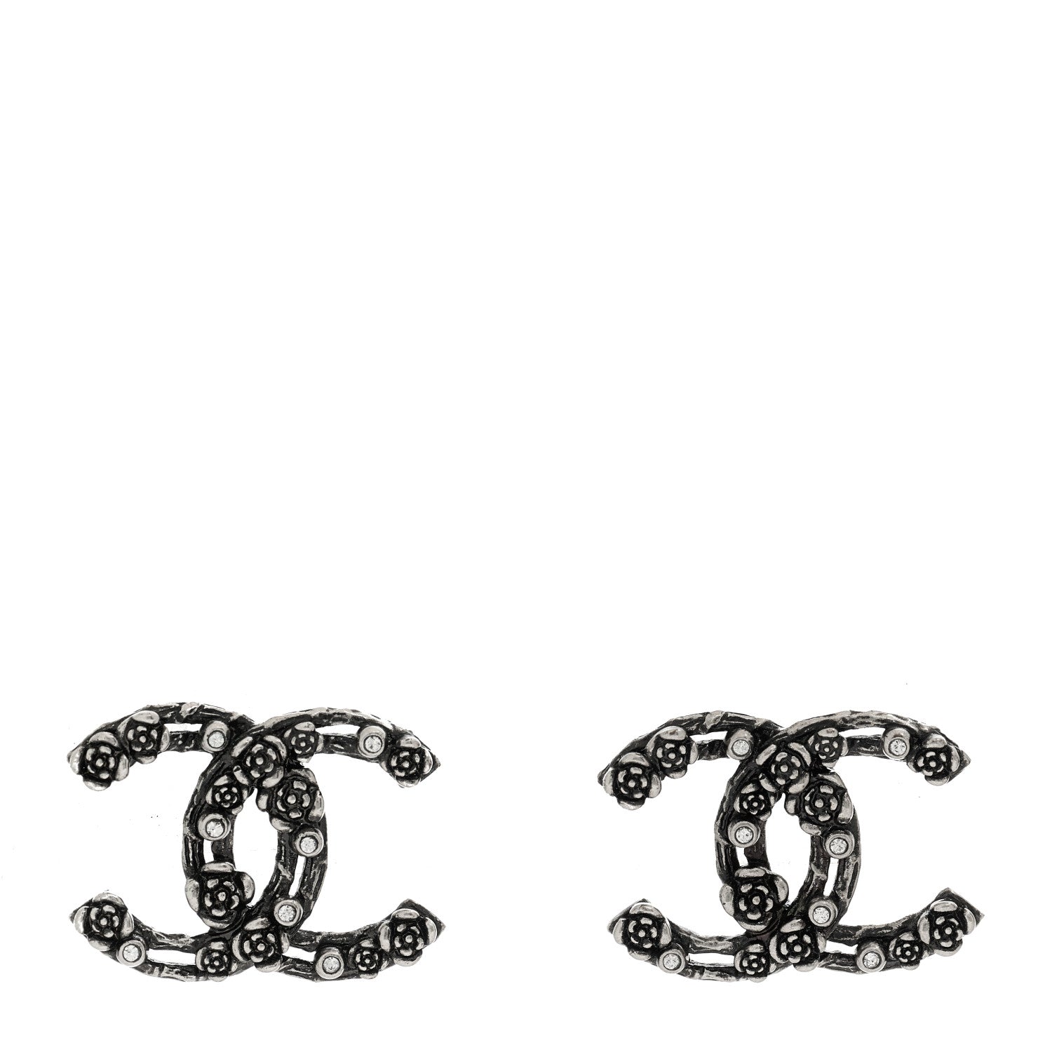 Crystal CC Camellia Earrings Ruthenium