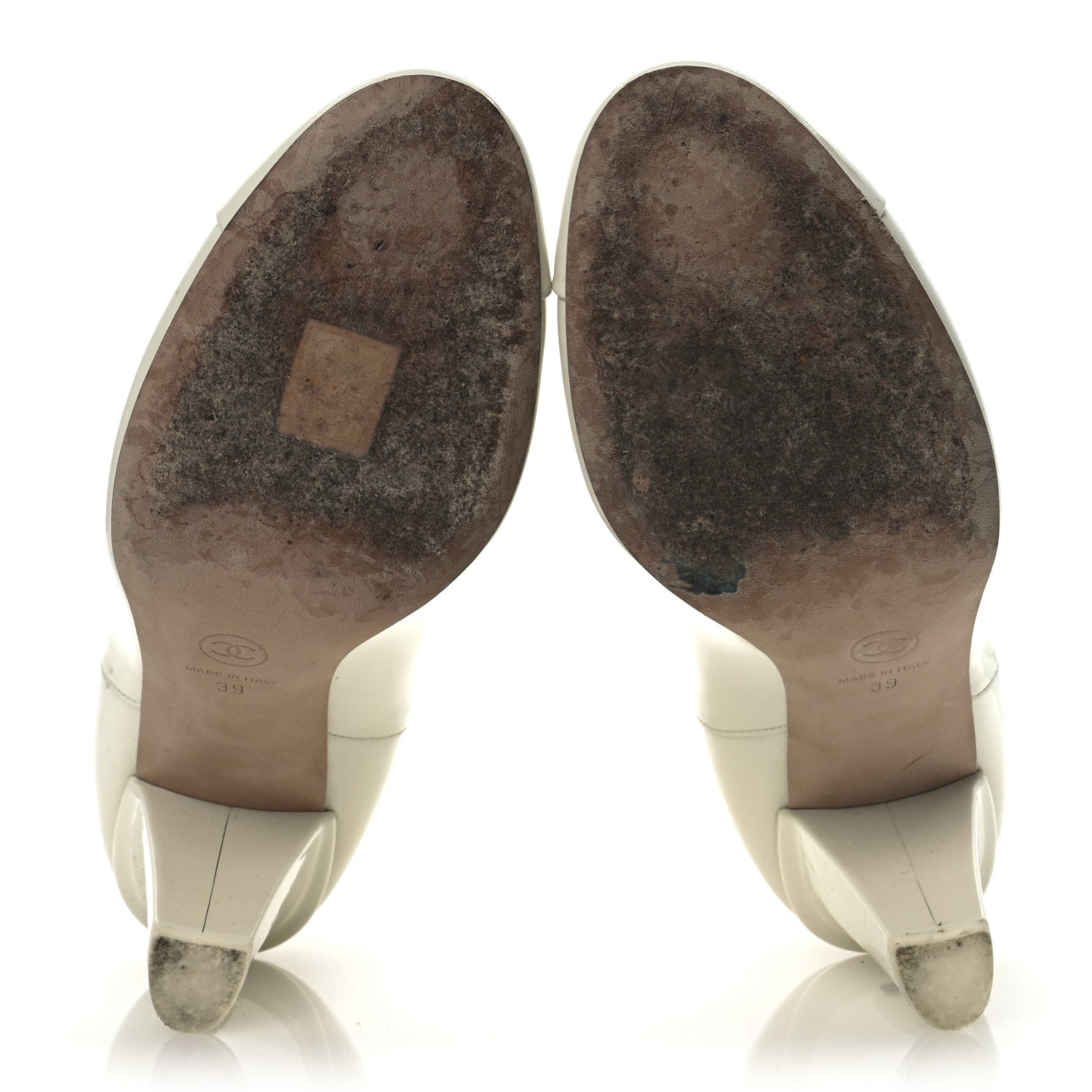 Patent Calfskin Cap Toe Ankle Boots 39 Ecru