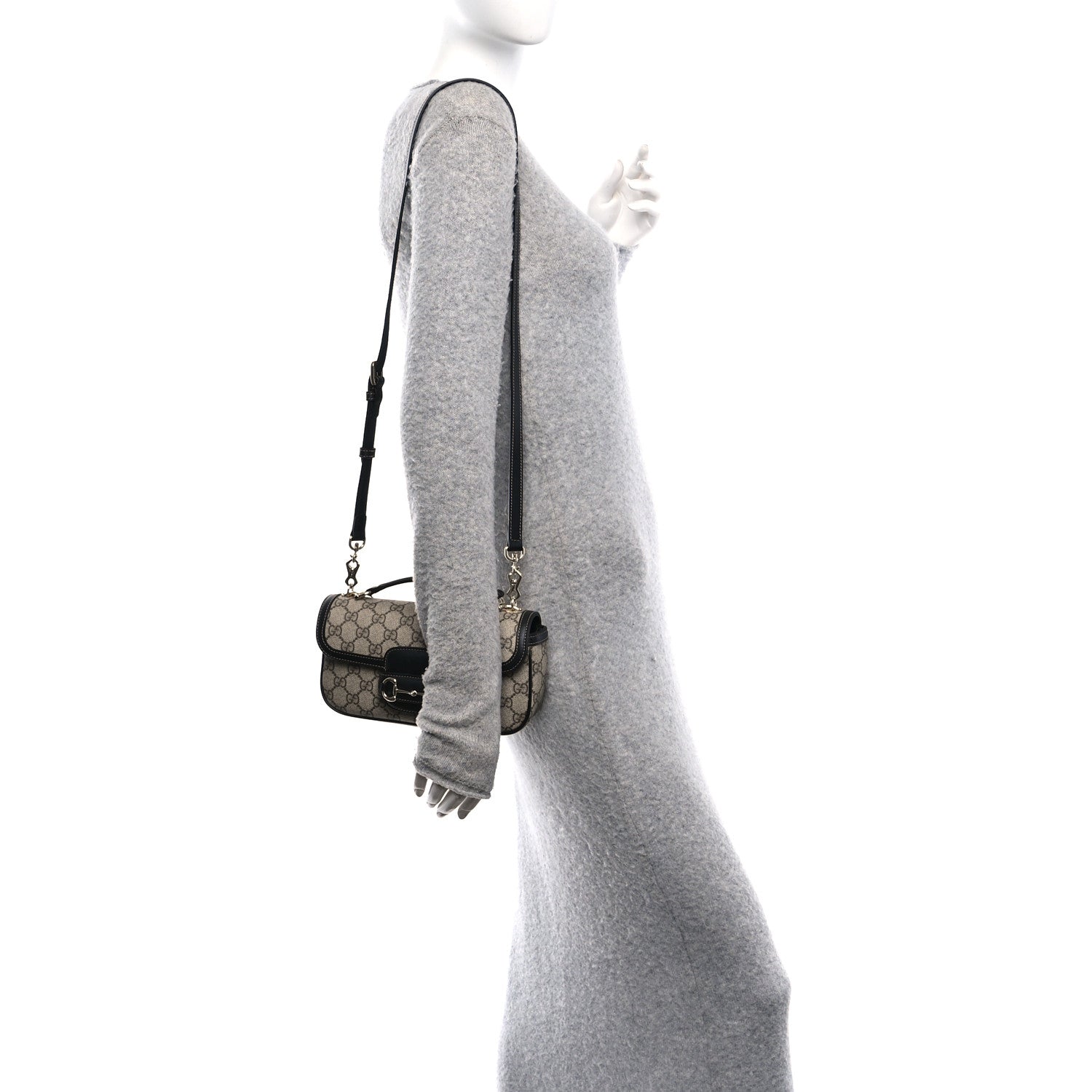 GG Supreme Monogram Horsebit 1955 Small Soft Top Handle Shoulder Bag Beige Black