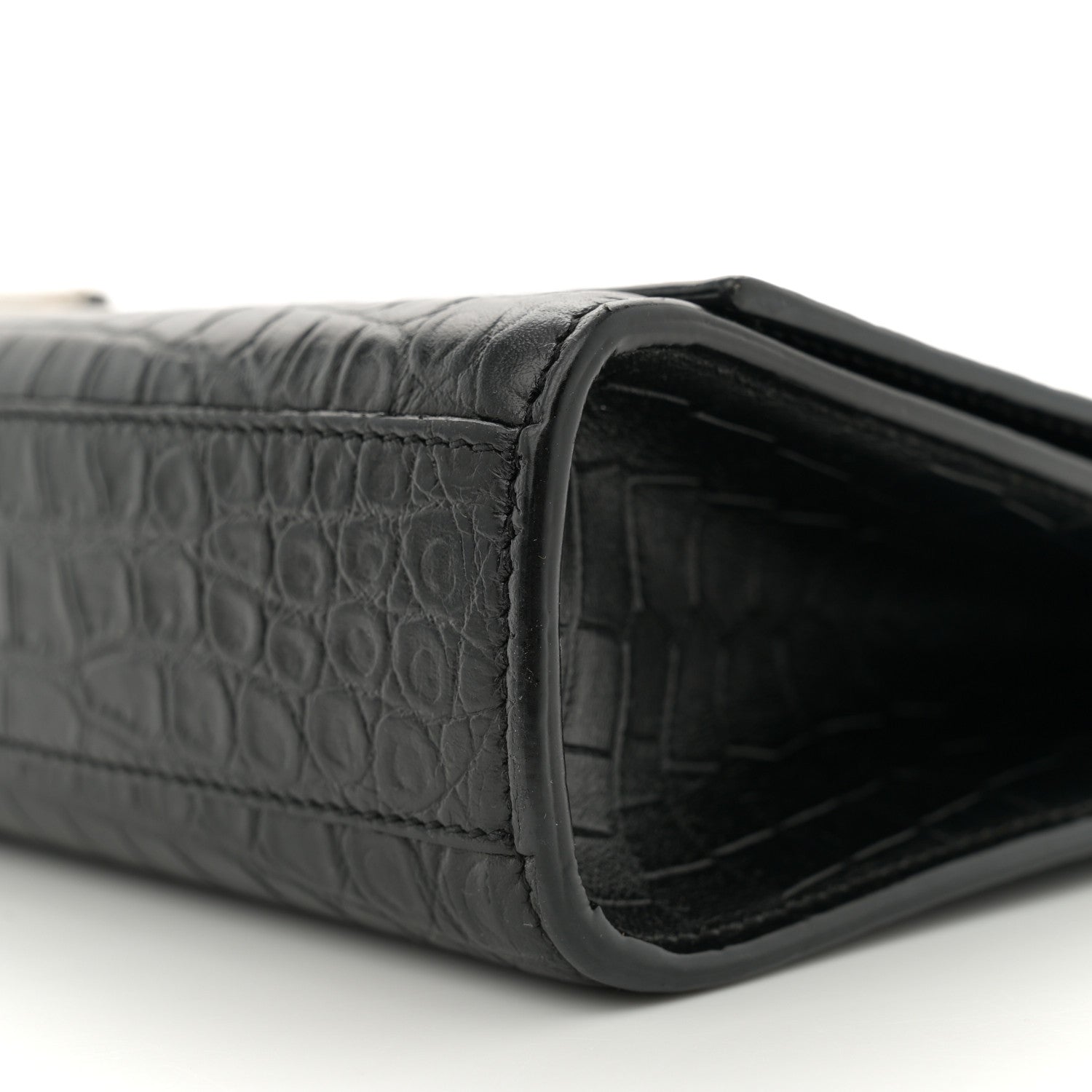 Calfskin Crocodile Embossed Large Classic Monogram Kate Satchel Black