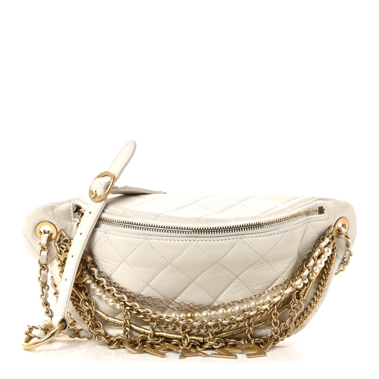 Lambskin Quilted All About Chains Waist Belt Bag White