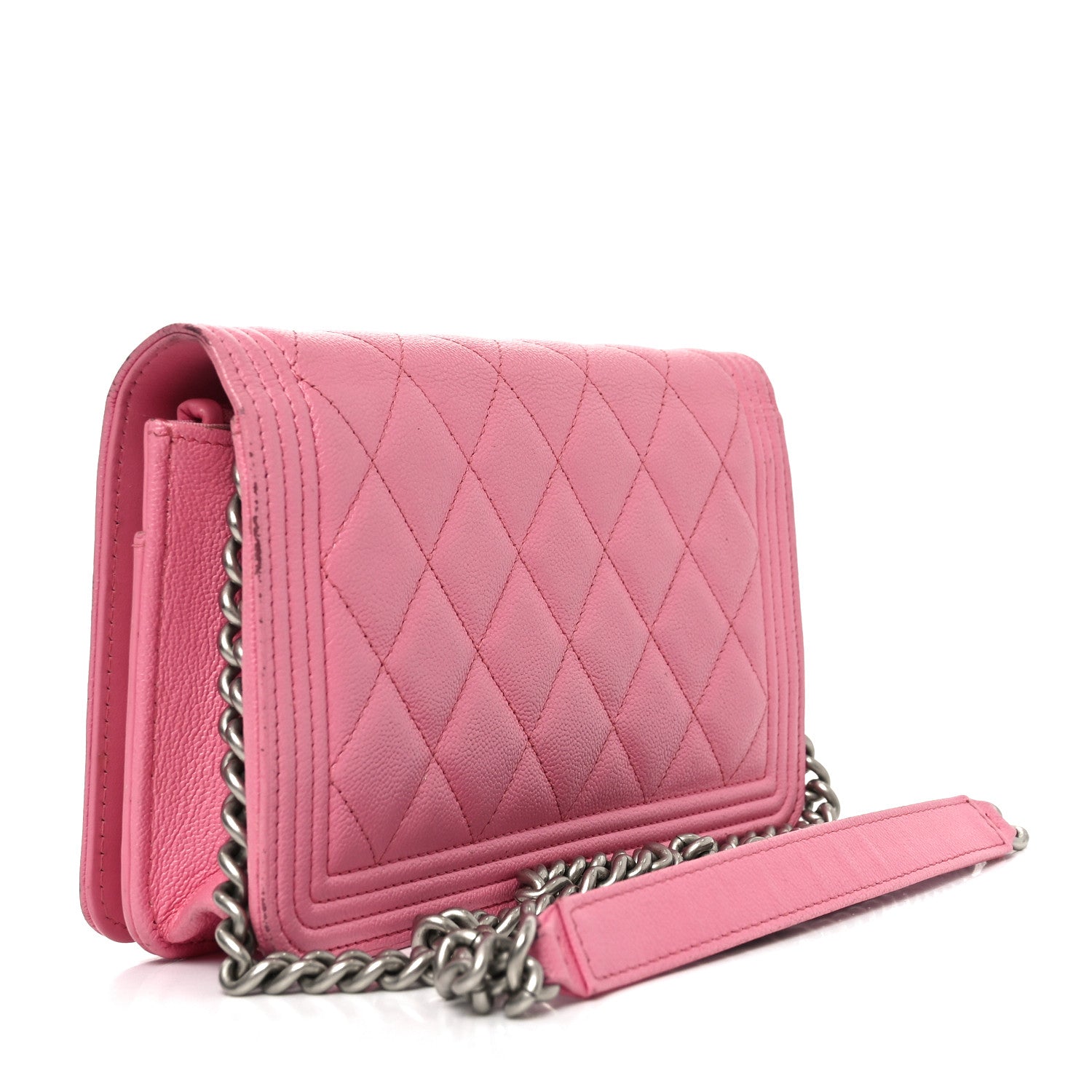Caviar Quilted Boy Wallet On Chain WOC Light Pink