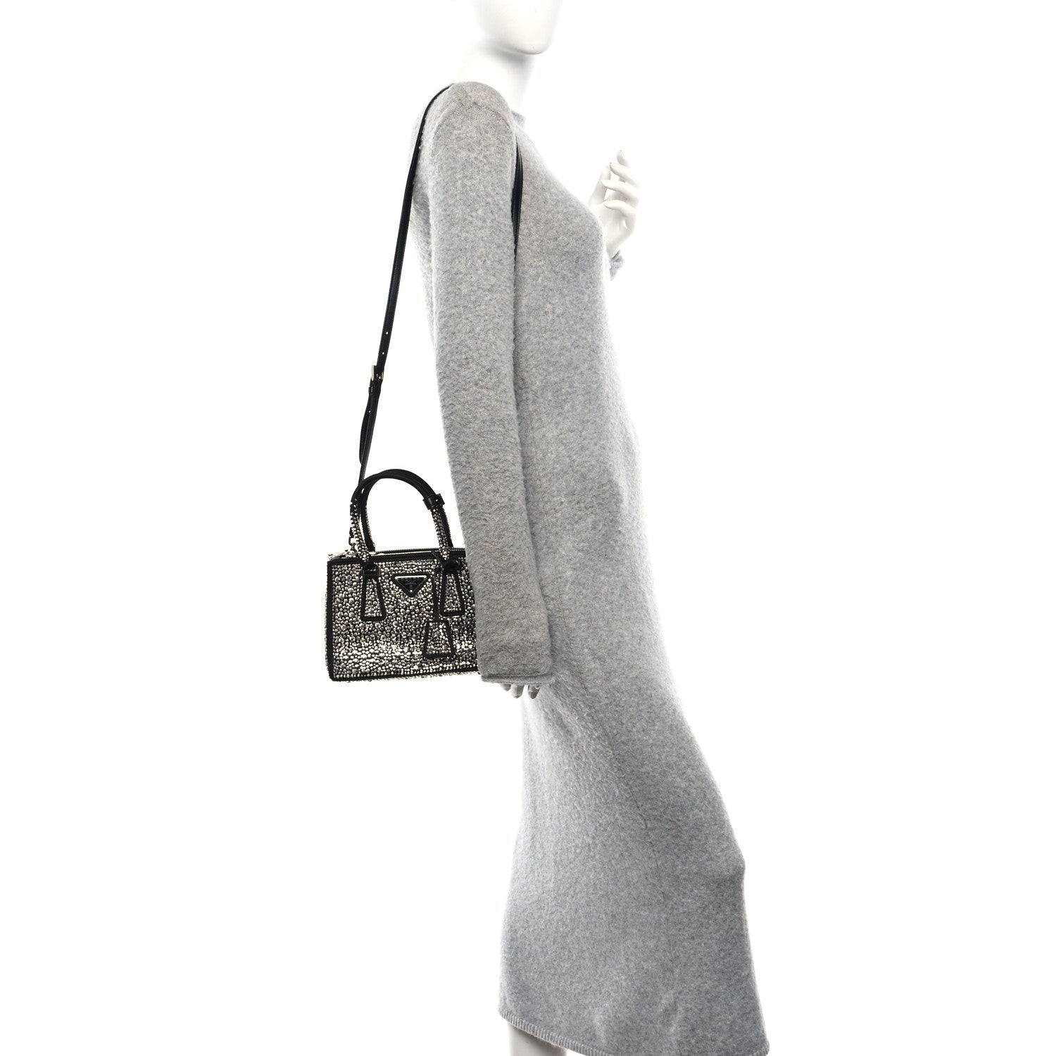 Satin Crystal Mini Galleria Double Zip Tote Metal