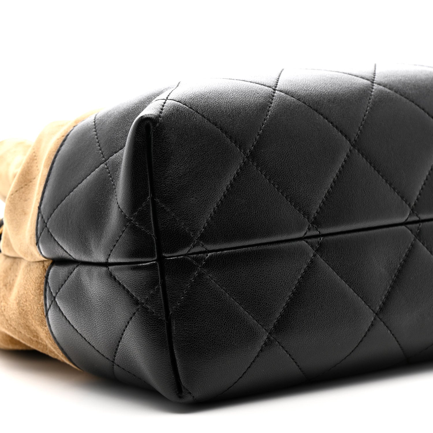 Suede Calfskin Shiny Lambskin Quilted Small Shopping Bag Beige Black