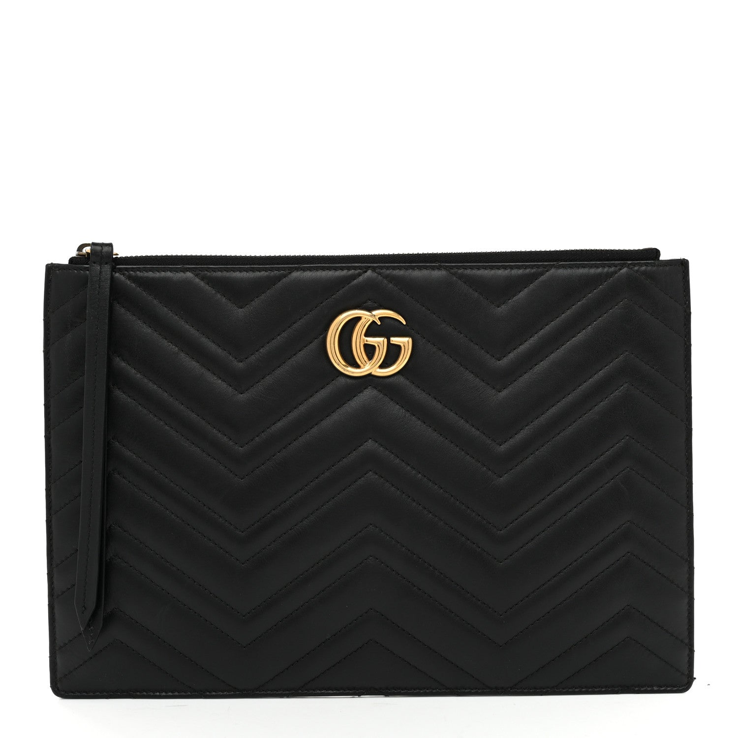 Calfskin Matelasse Large GG Marmont Zip Pouch Black