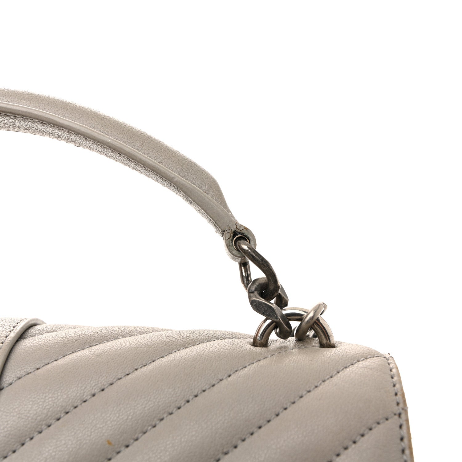 Sheepskin Matelasse Chevron Monogram Medium College Bag Light Grey