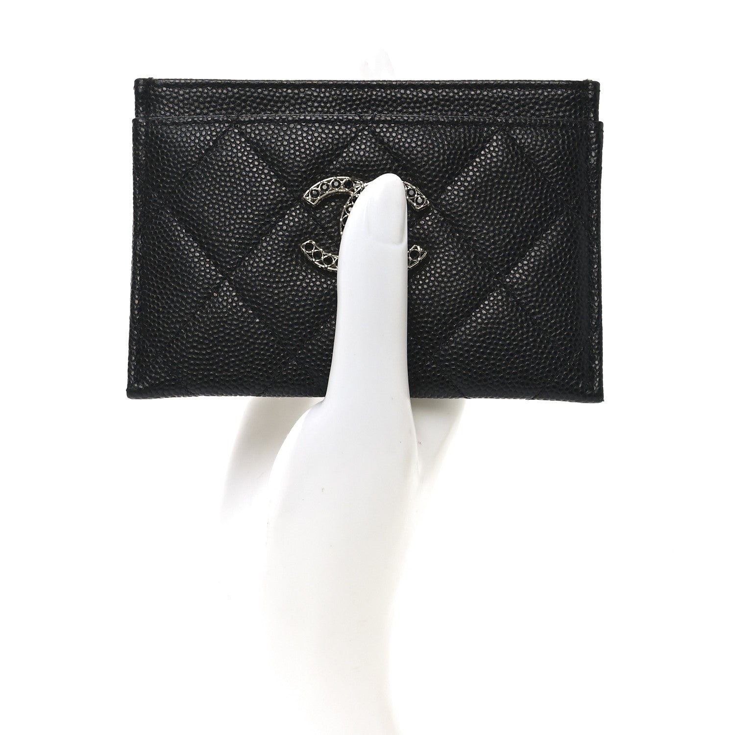 Shiny Caviar Quilted Strass CC Card Holder Black