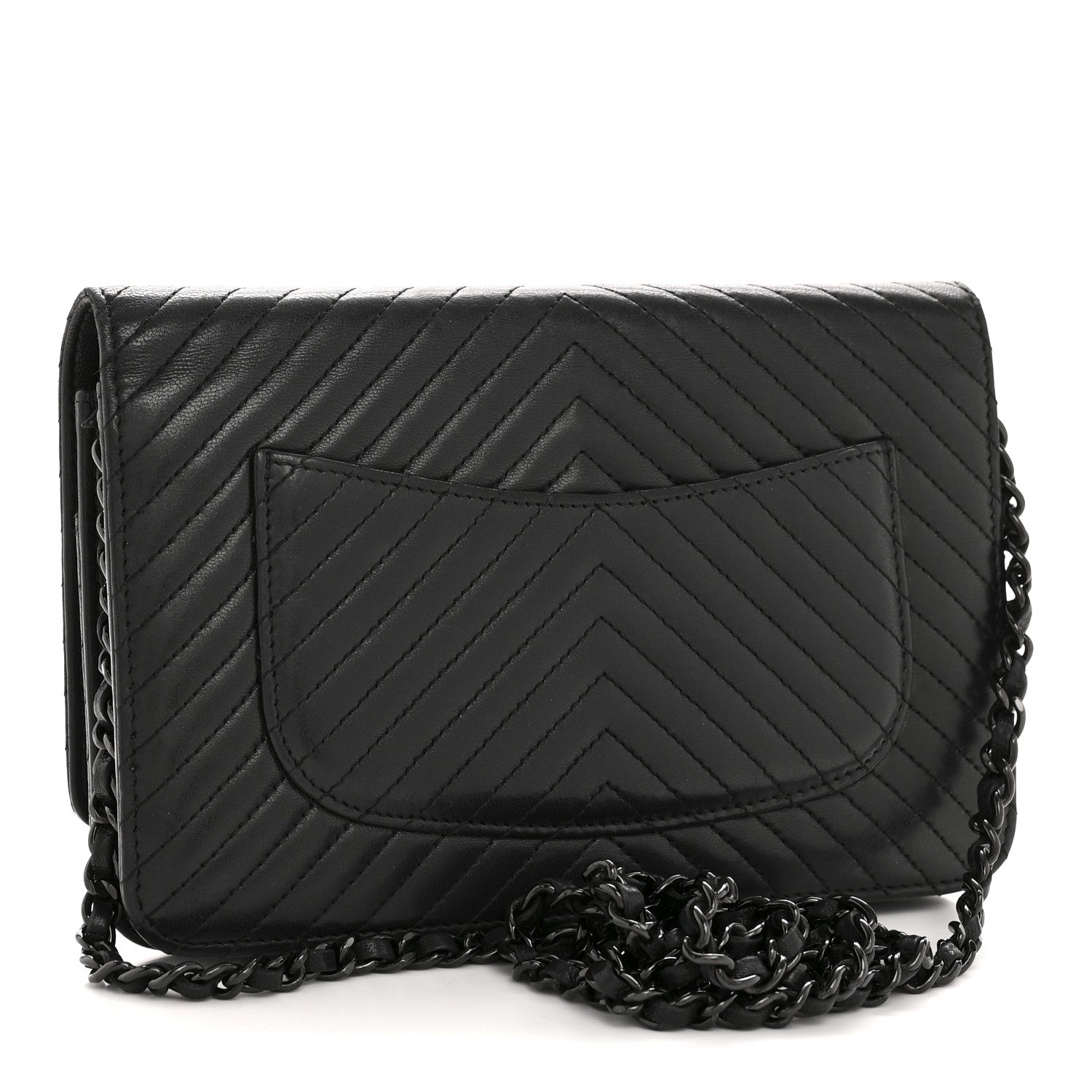Lambskin Chevron Quilted Wallet On Chain WOC So Black