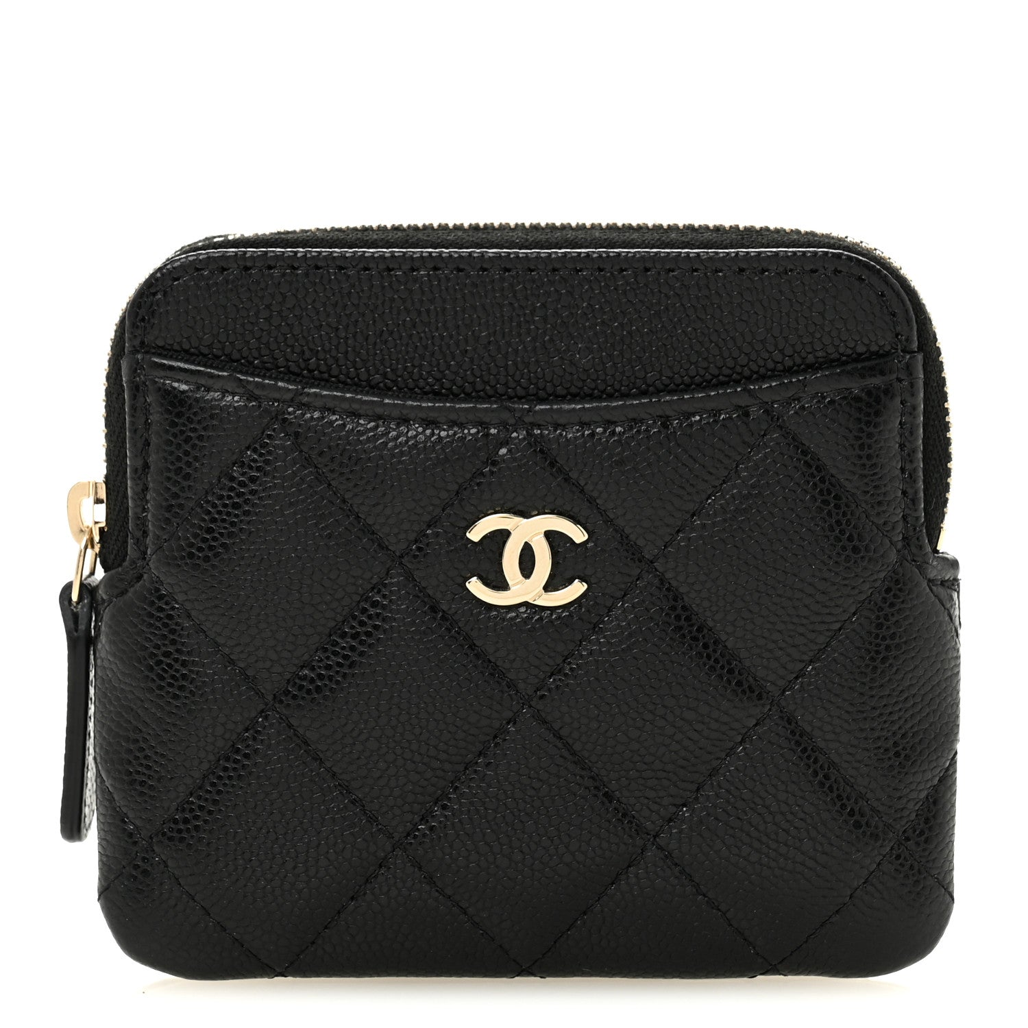 Caviar Quilted Zip Card Holder Wallet Black