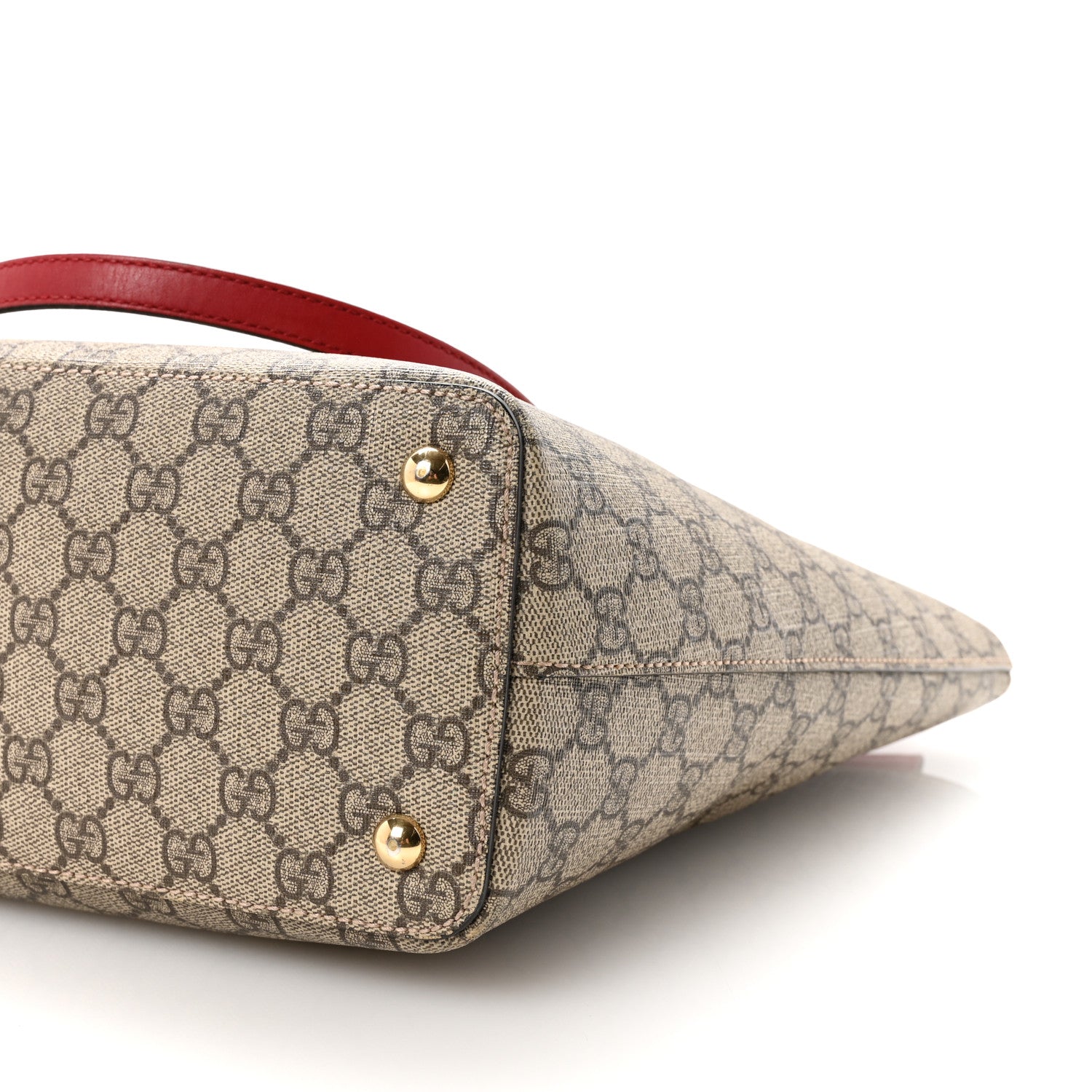 GG Supreme Monogram Medium Zippered Bucket Tote Beige Hibiscus Red New Rosette