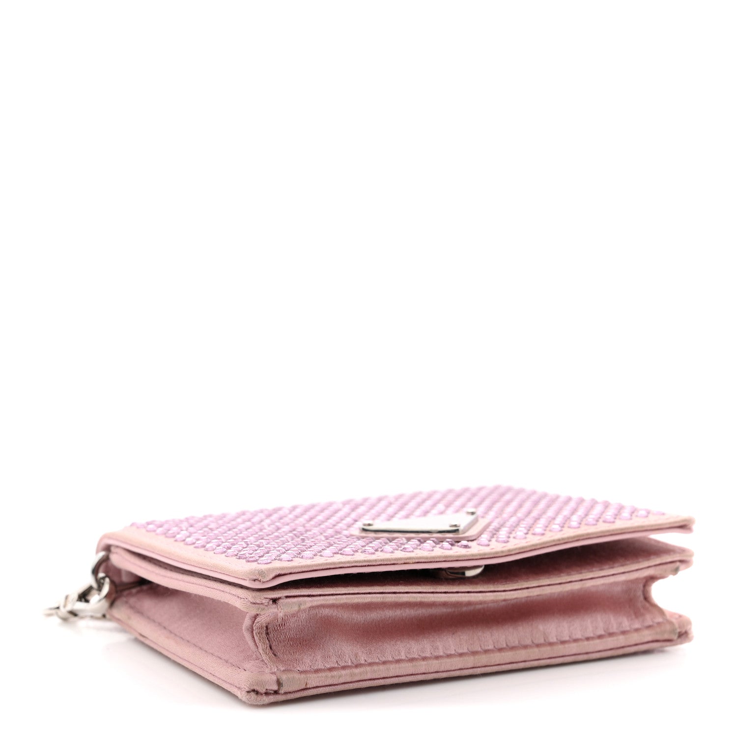 Satin Crystal Metal Triangle Logo Card Holder With Strap Alabastro