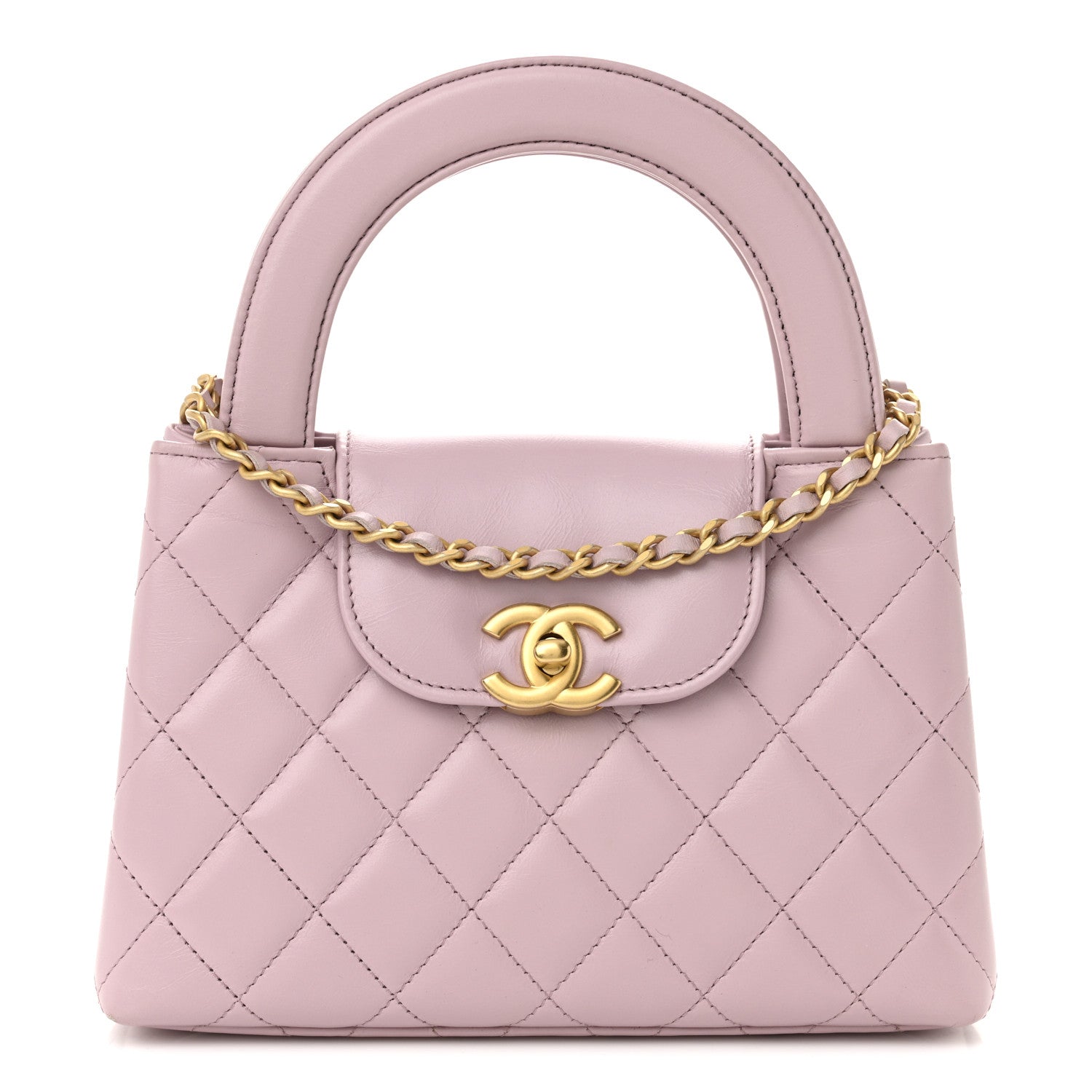 Shiny Aged Calfskin Quilted Nano Kelly Shopper Light Pink