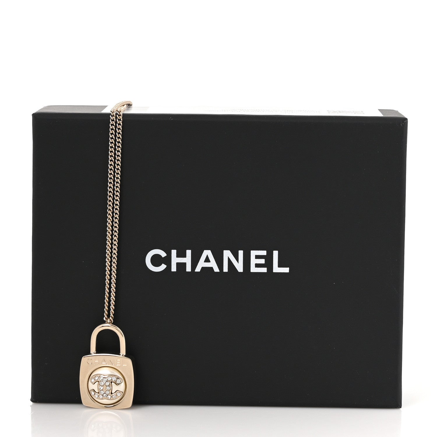 Crystal Pearl Lock CC Necklace Gold