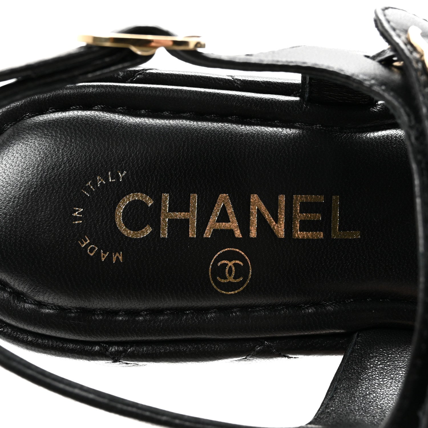 Lambskin Quilted Chain CC Platform Sandals 38.5 Black