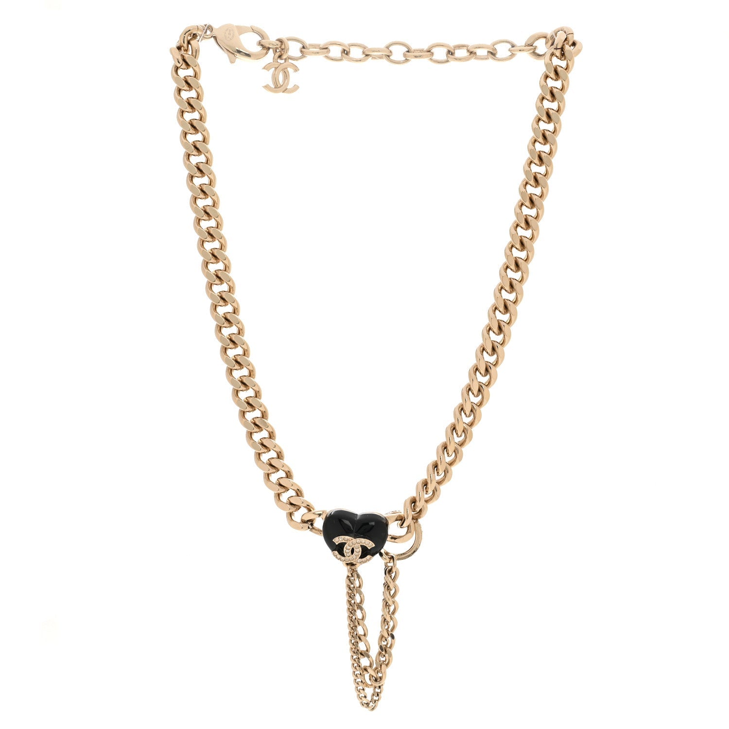 Metal Resin Crystal CC Heart Chain Choker Necklace Gold Black