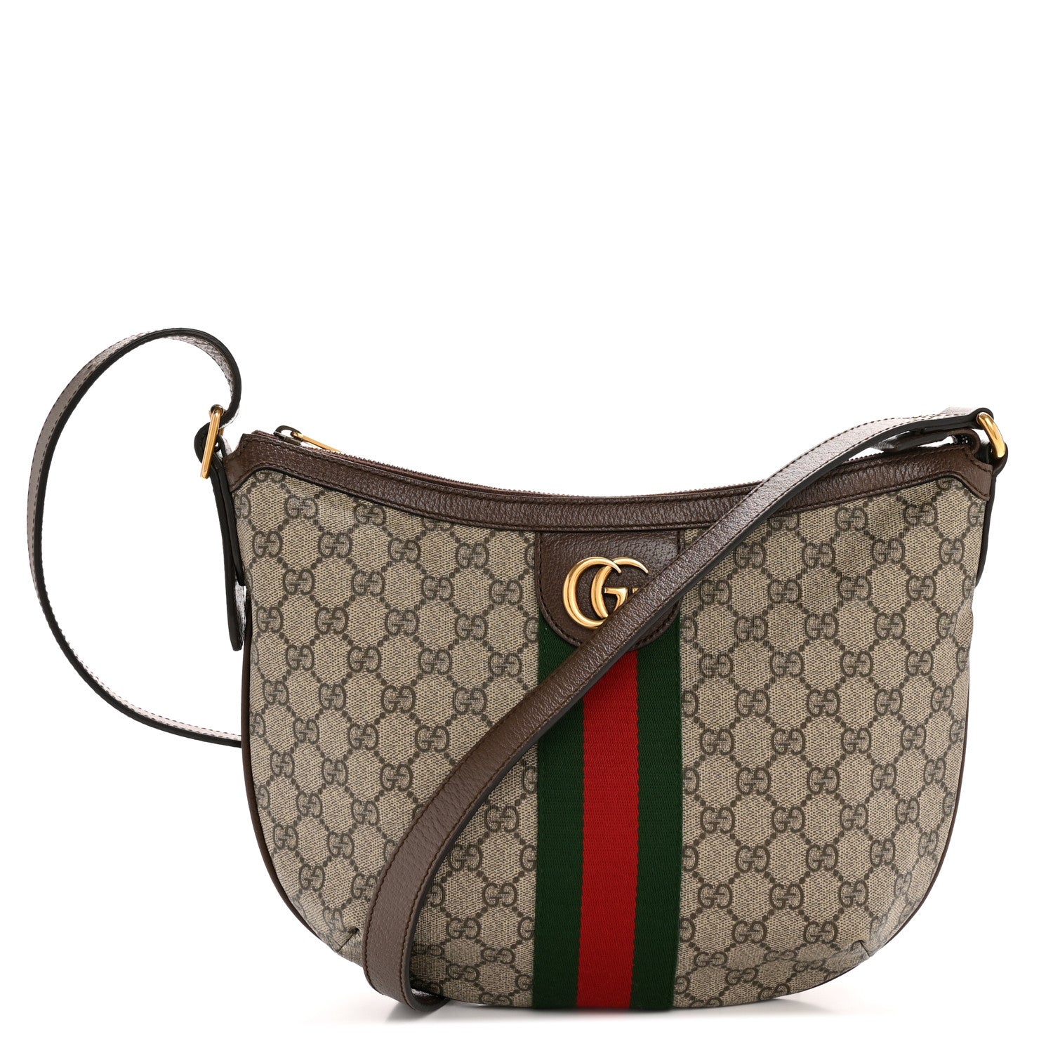 GG Supreme Monogram Web Small Ophidia Half Moon Hobo Brown