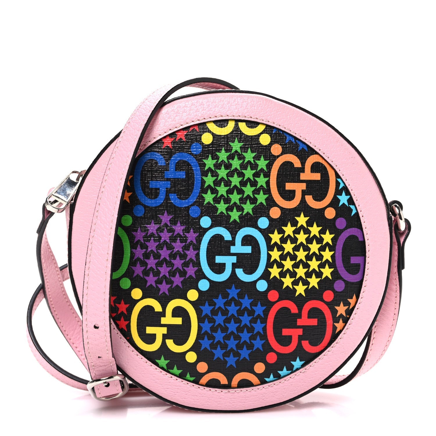 GG Supreme Monogram Psychedelic Round Shoulder Bag Black Multicolor Sugar Pink