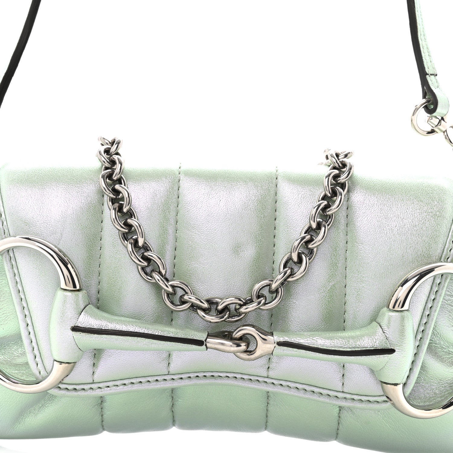 Iridescent Nappa Vertical Matelasse Medium Maxi Horsebit Chain Shoulder Bag Iridescent Salvy Green