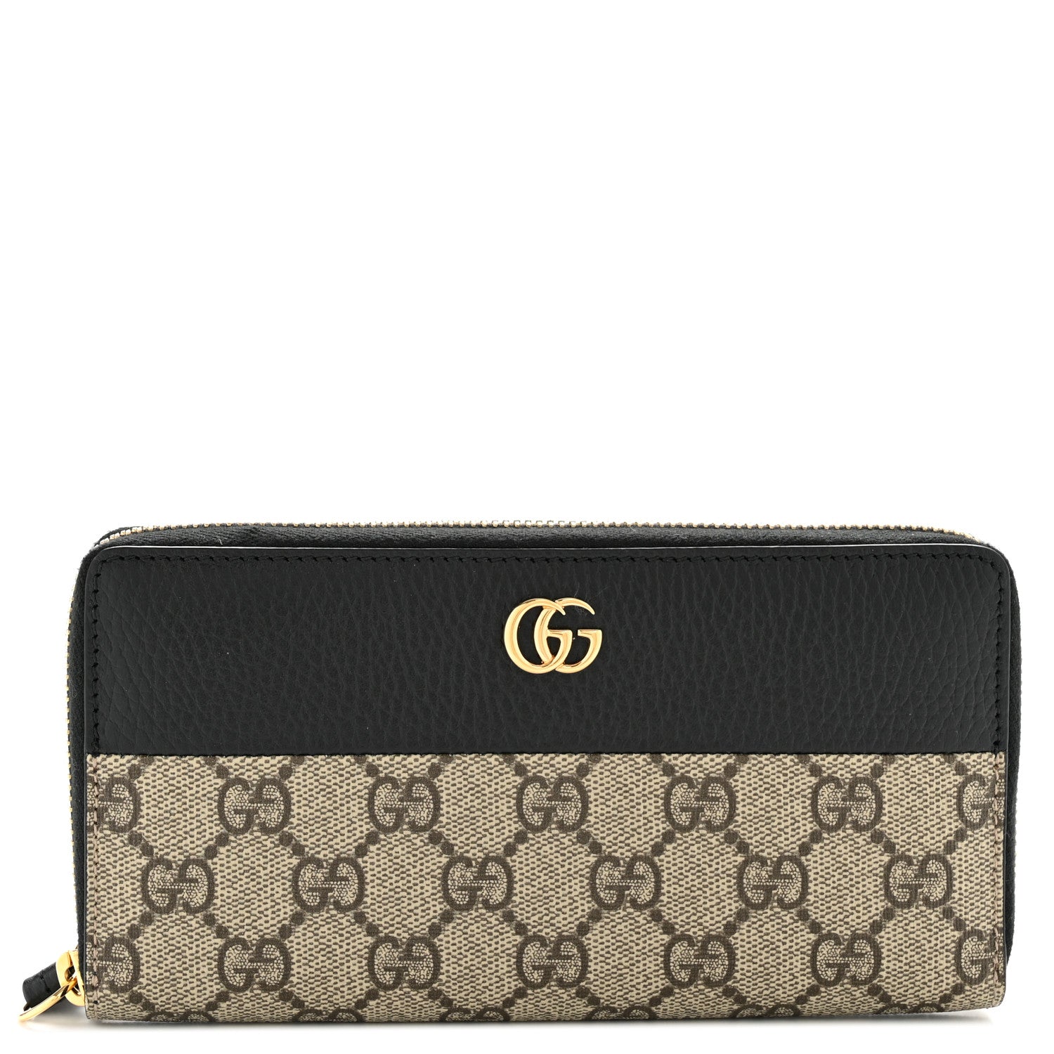 Dollar Calfskin GG Supreme Monogram GG Marmont Zip Around Wallet Black Beige Ebony