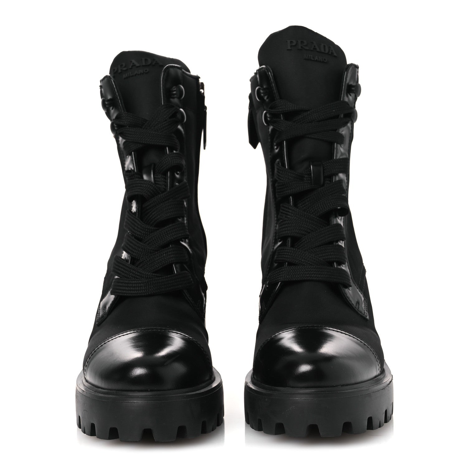 Spazzolato Re-Nylon Metal Triangle Logo Lace Up 55mm Ankle Boots 38.5 Black
