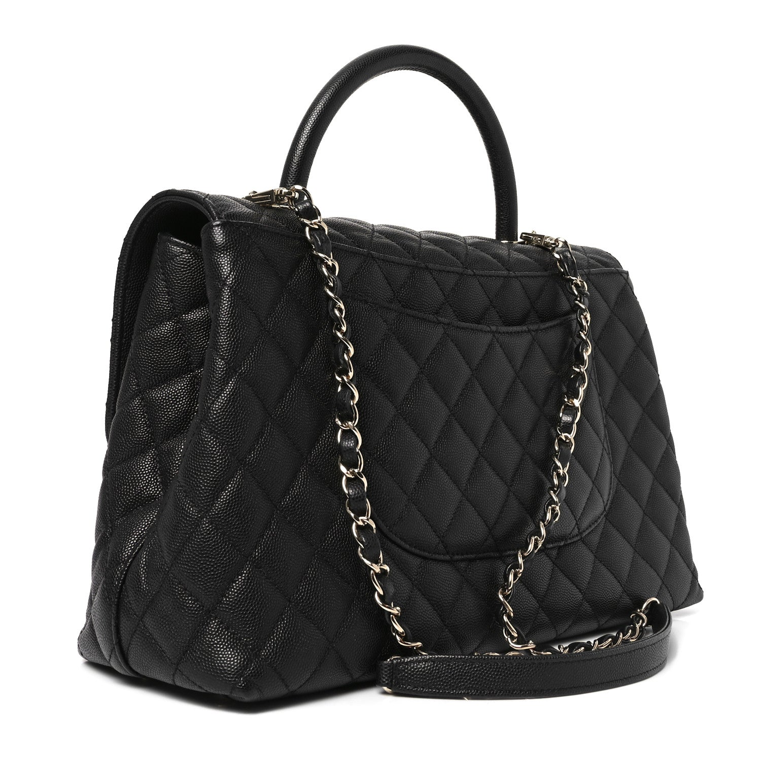 Caviar Quilted Medium Coco Handle Flap Black