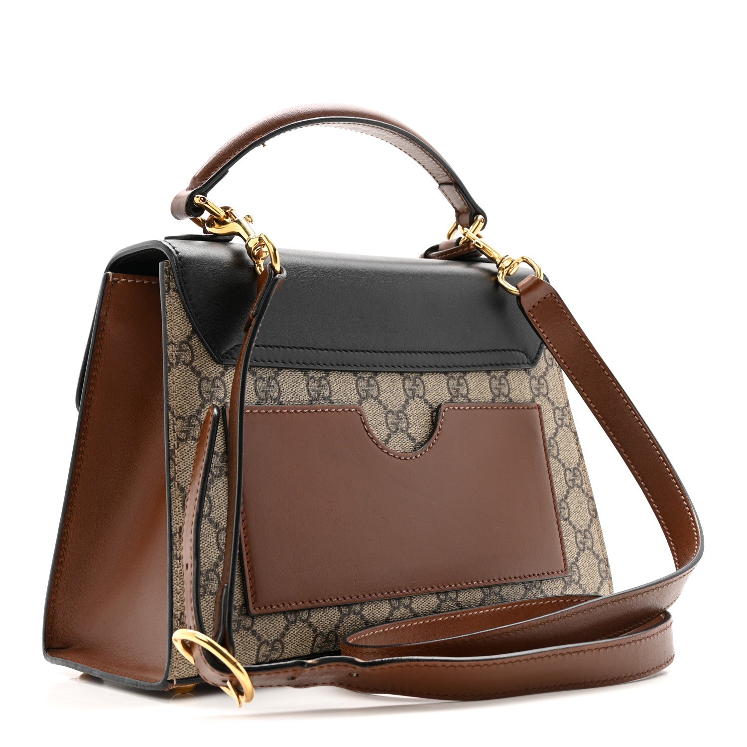 GG Supreme Monogram Calfskin Small Padlock Top Handle Bag Beige Black Cuir