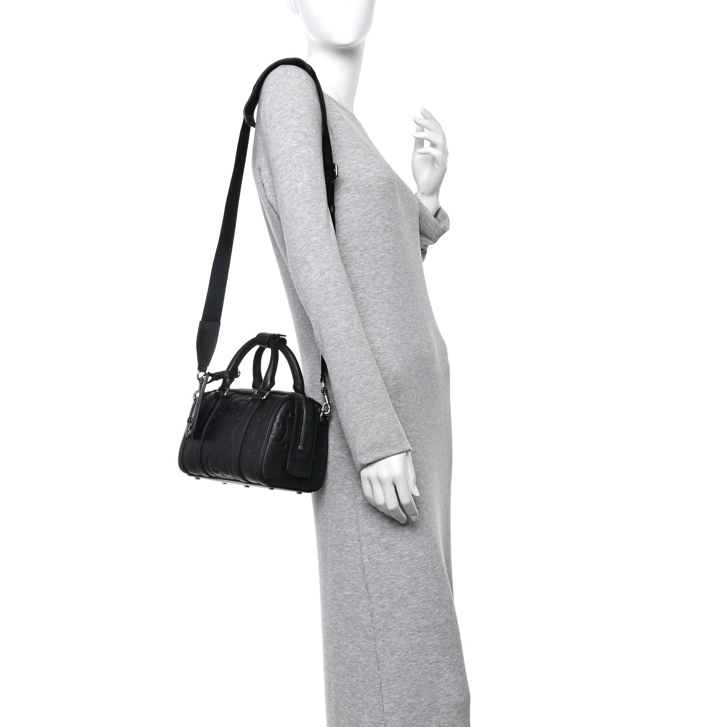 Piuma Calfskin Jumbo GG Embossed Mini Duffle Bag Black